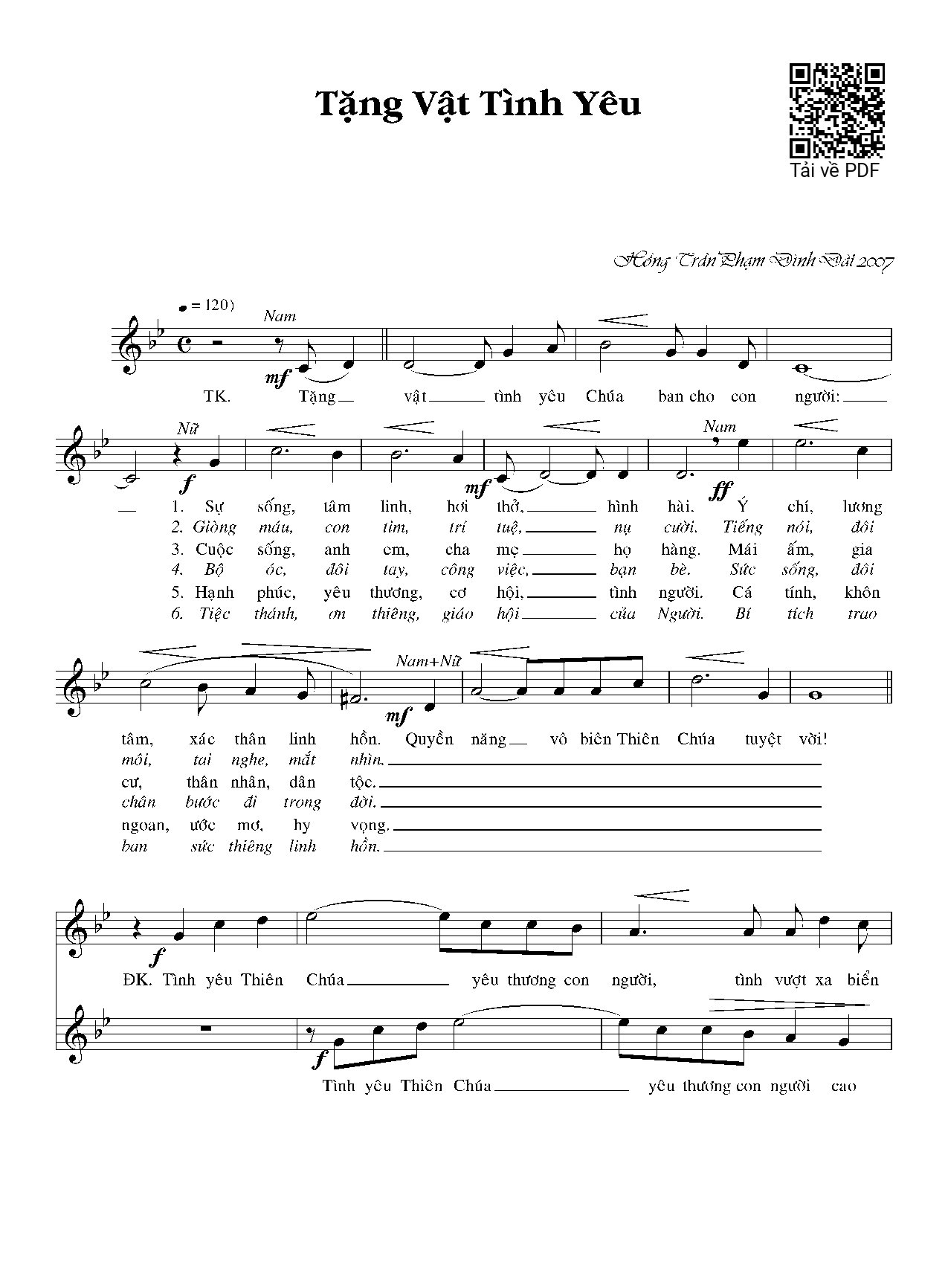 Sheet PDF of Tặng vật tình yêu