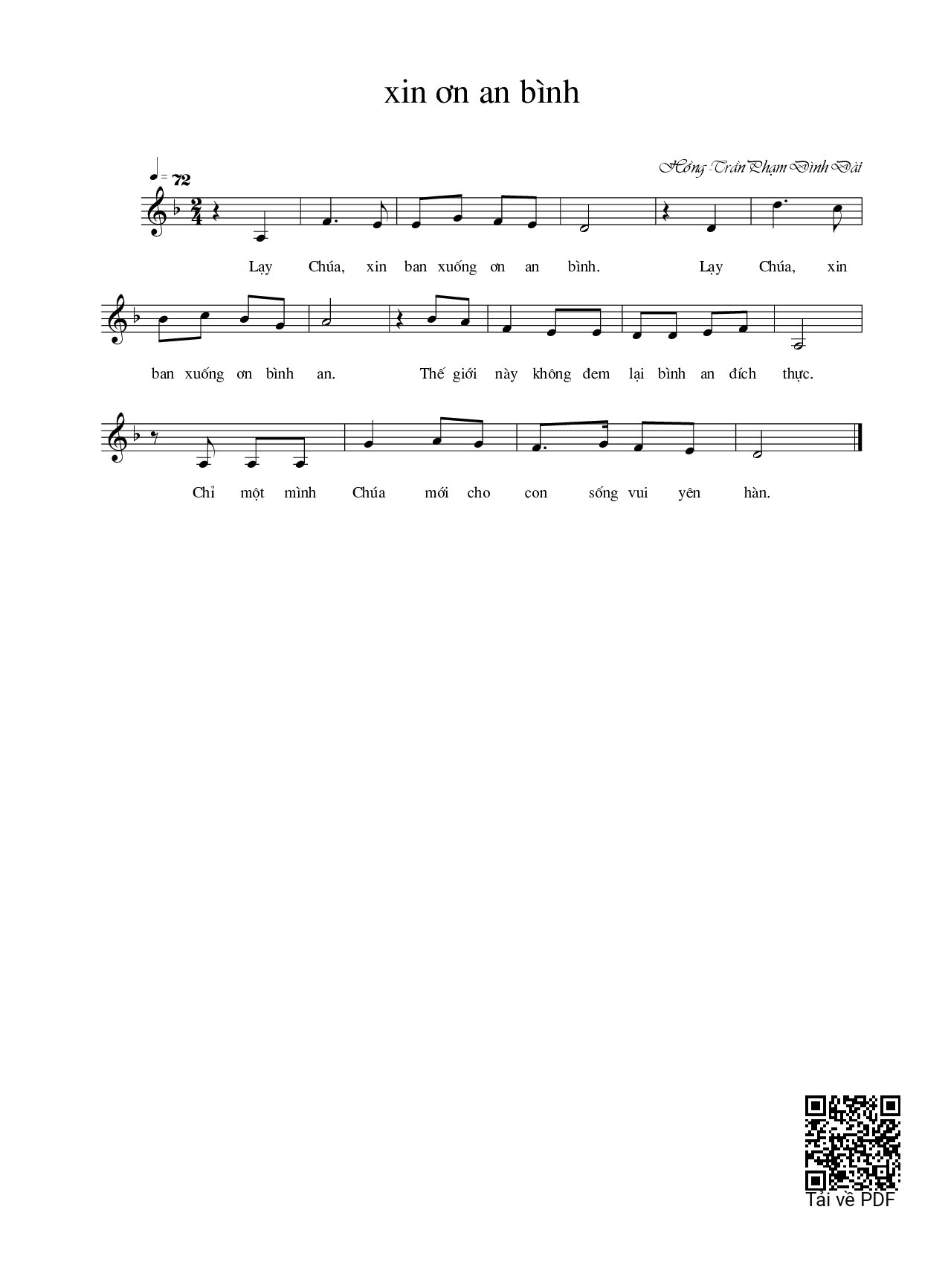Page 1 of Sheet music PDF Xin ơn an bình - Phạm Đình Đài