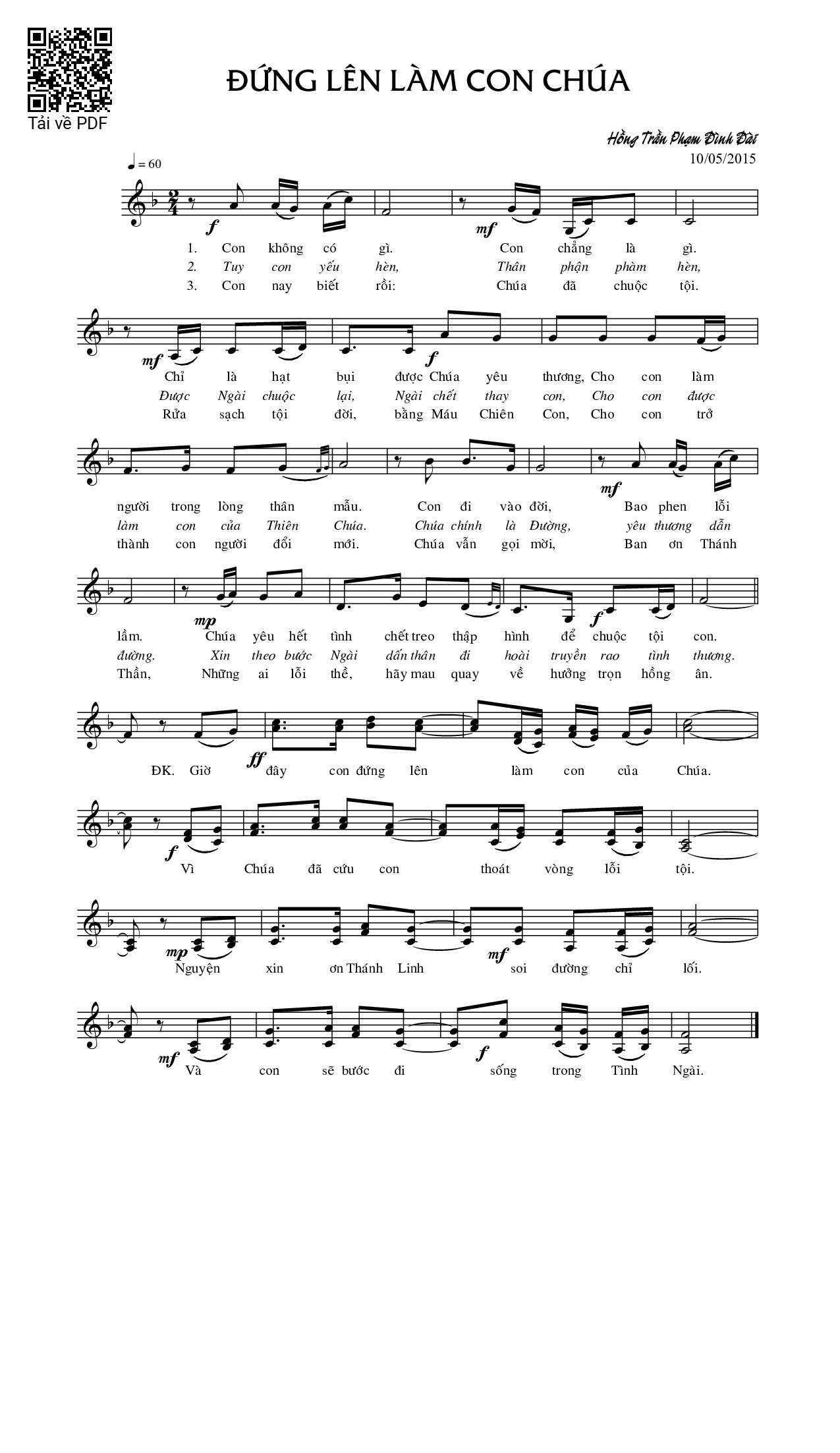 Page 1 of Sheet music PDF Đứng lên làm con Chúa - Phạm Đình Đài