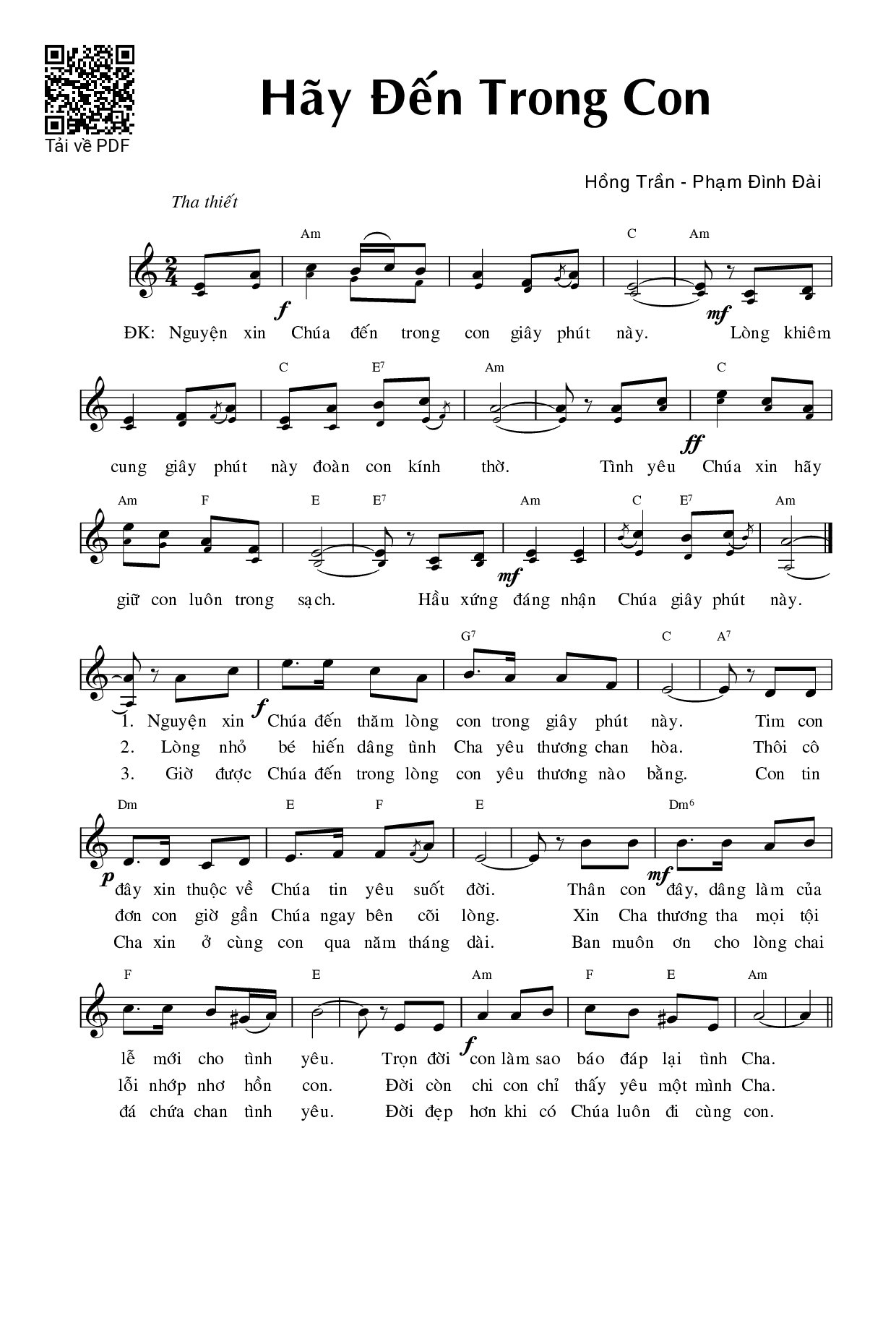 Page 1 of Sheet music PDF Hãy đến trong con - Phạm Đình Đài