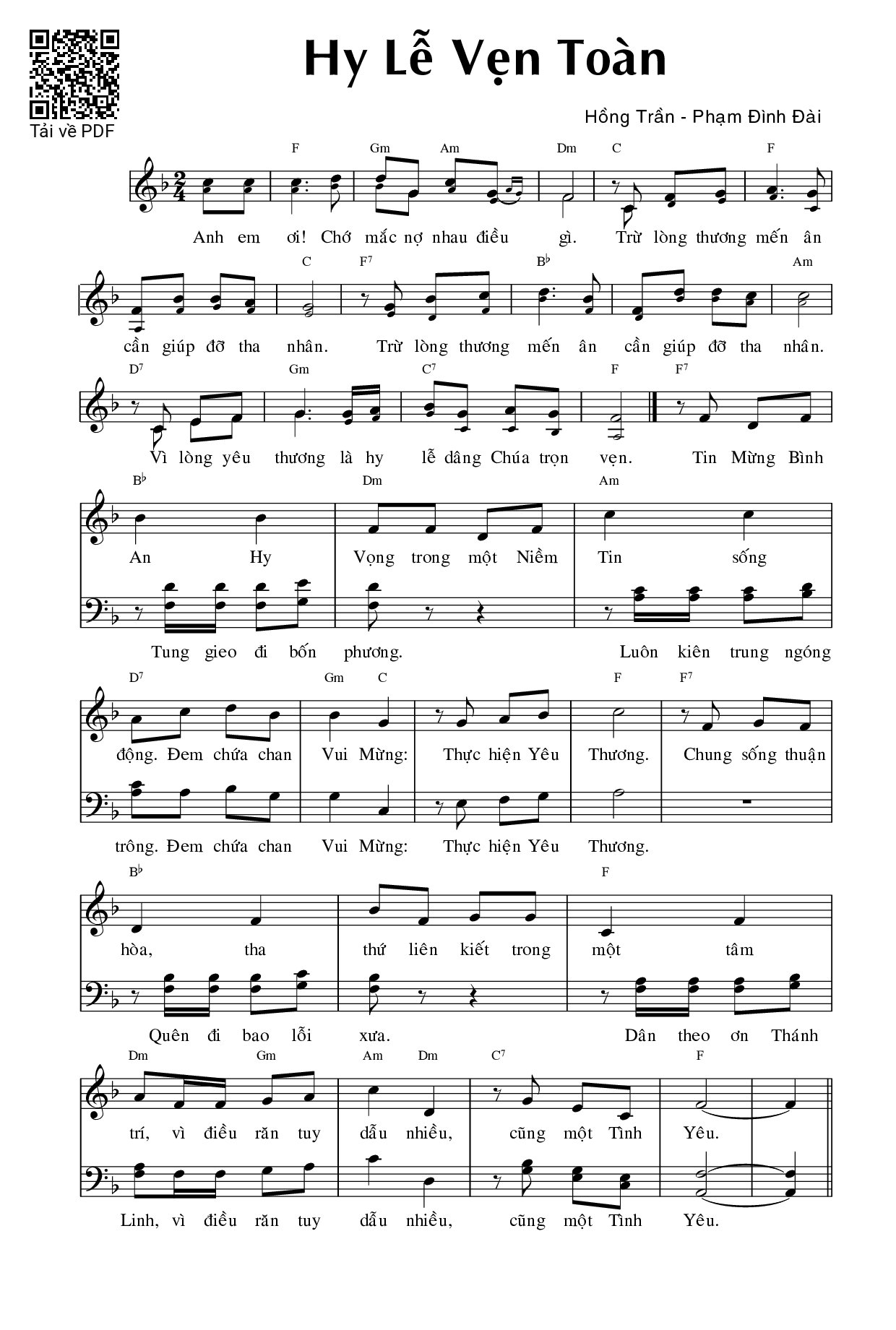 Sheet PDF of Hy lễ vẹn toàn