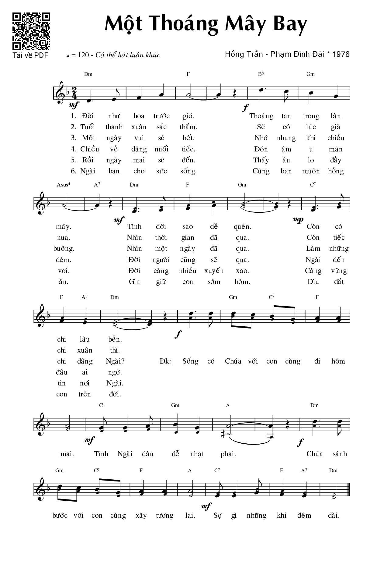 Sheet PDF of Một thoáng mây bay