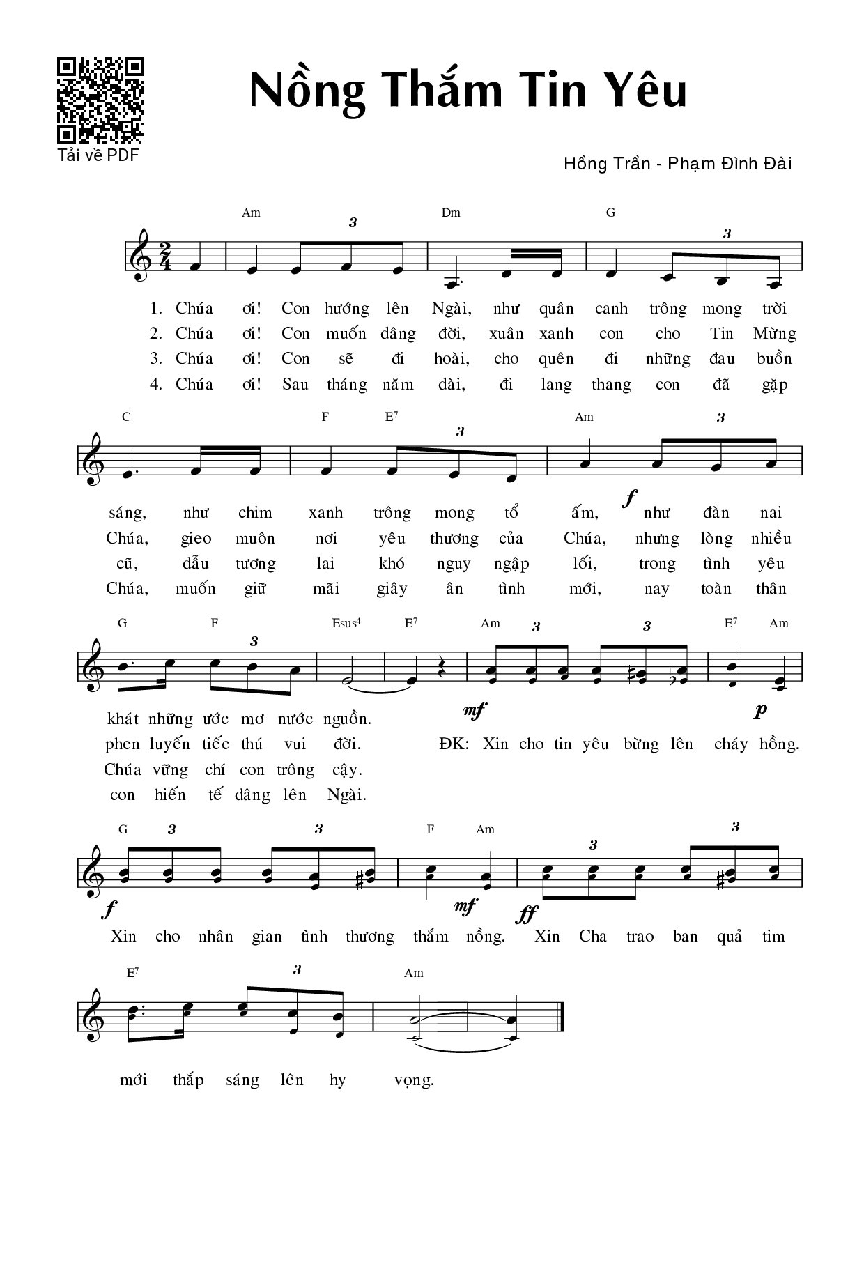 Page 1 of Sheet music PDF Nồng thắm tin yêu - Phạm Đình Đài