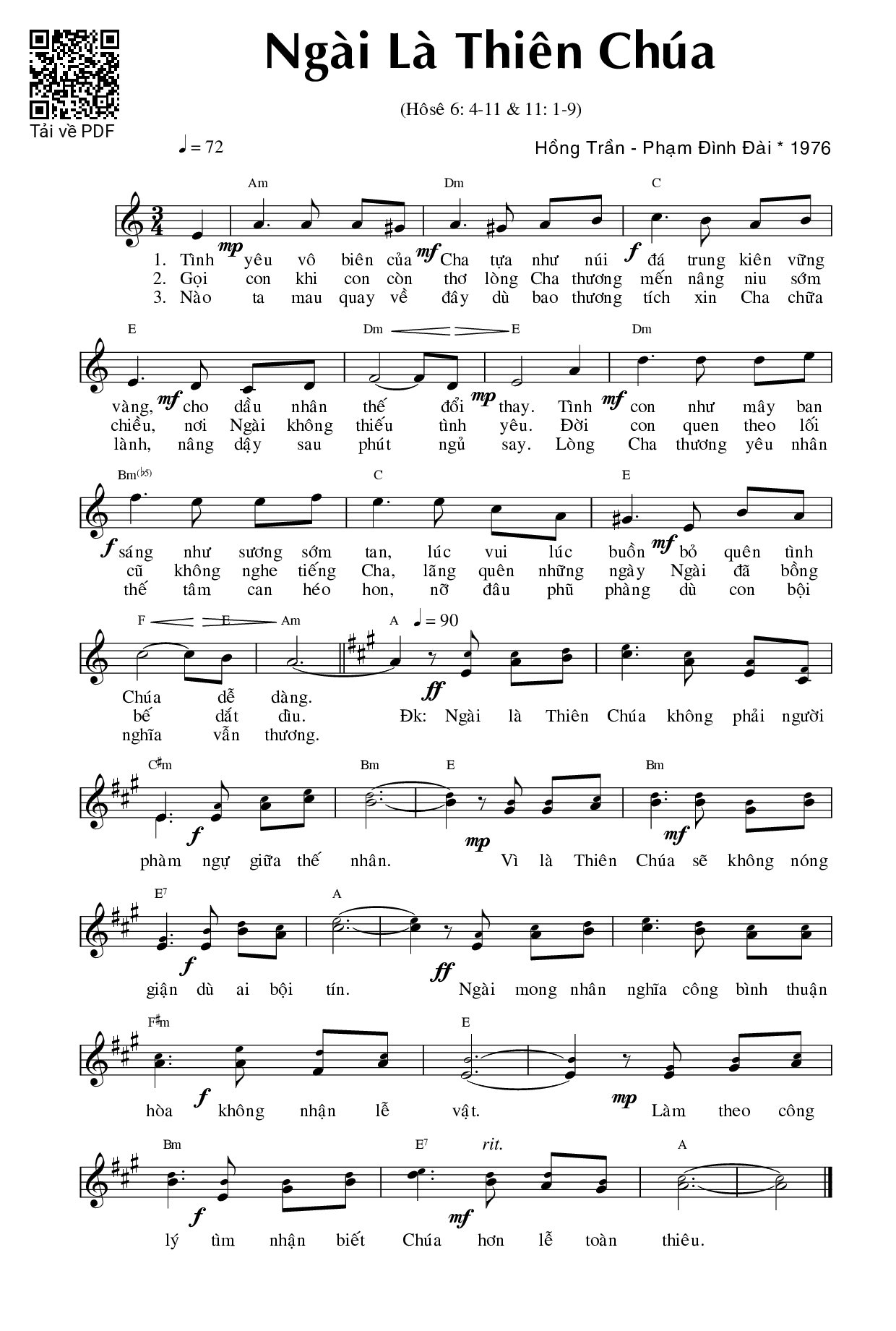 Page 1 of Sheet music PDF Ngài là Thiên Chúa - Phạm Đình Đài