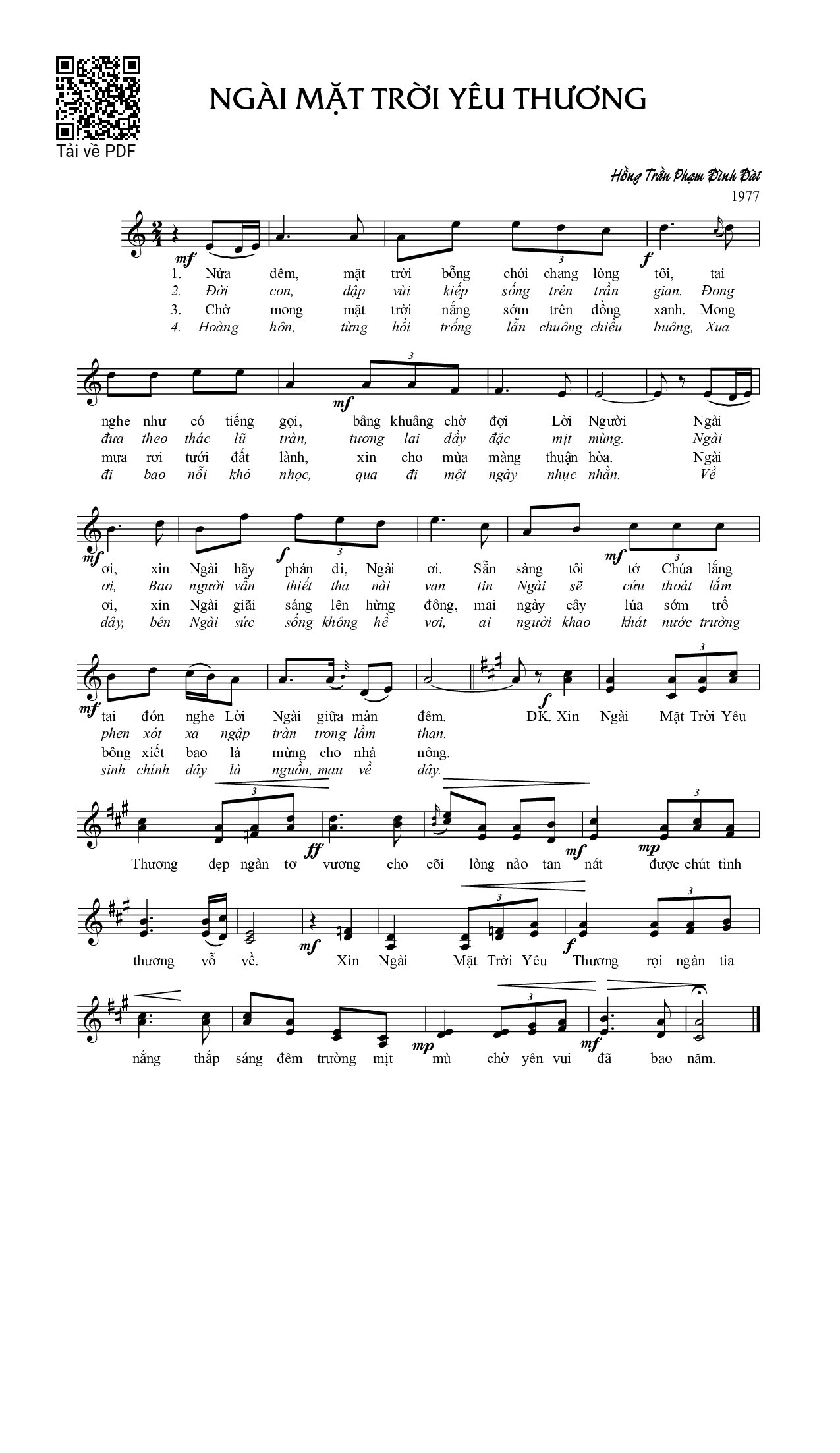 Page 1 of Sheet music PDF Ngài mặt trong yêu thương - Phạm Đình Đài