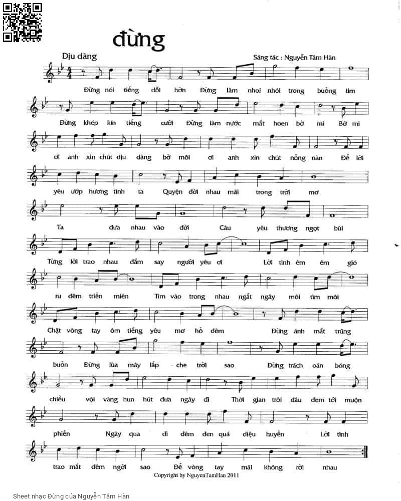 Sheet PDF of Đừng - Nguyễn Tâm Hàn