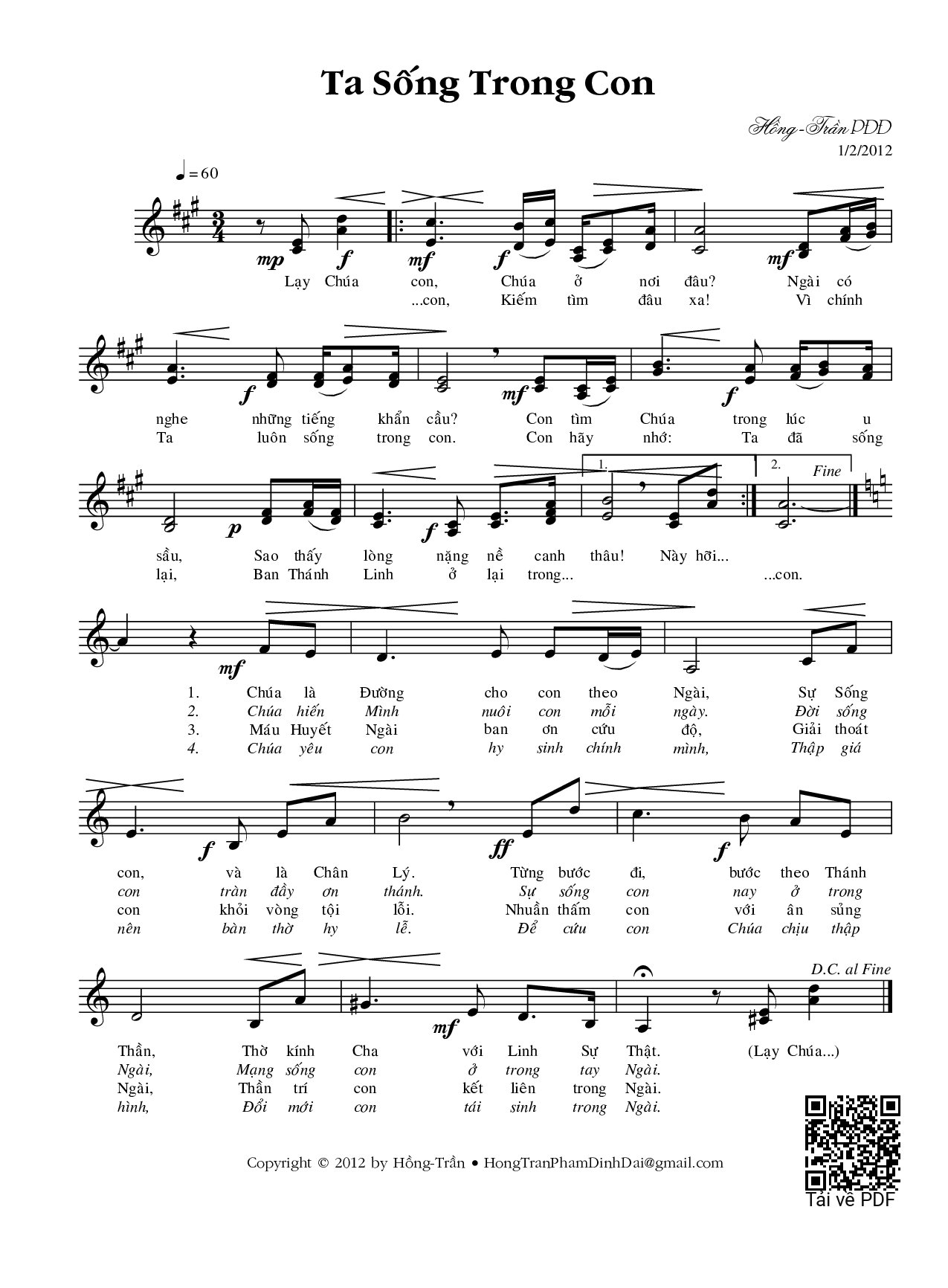 Page 1 of Sheet music PDF Ta sống trong con - Phạm Đình Đài