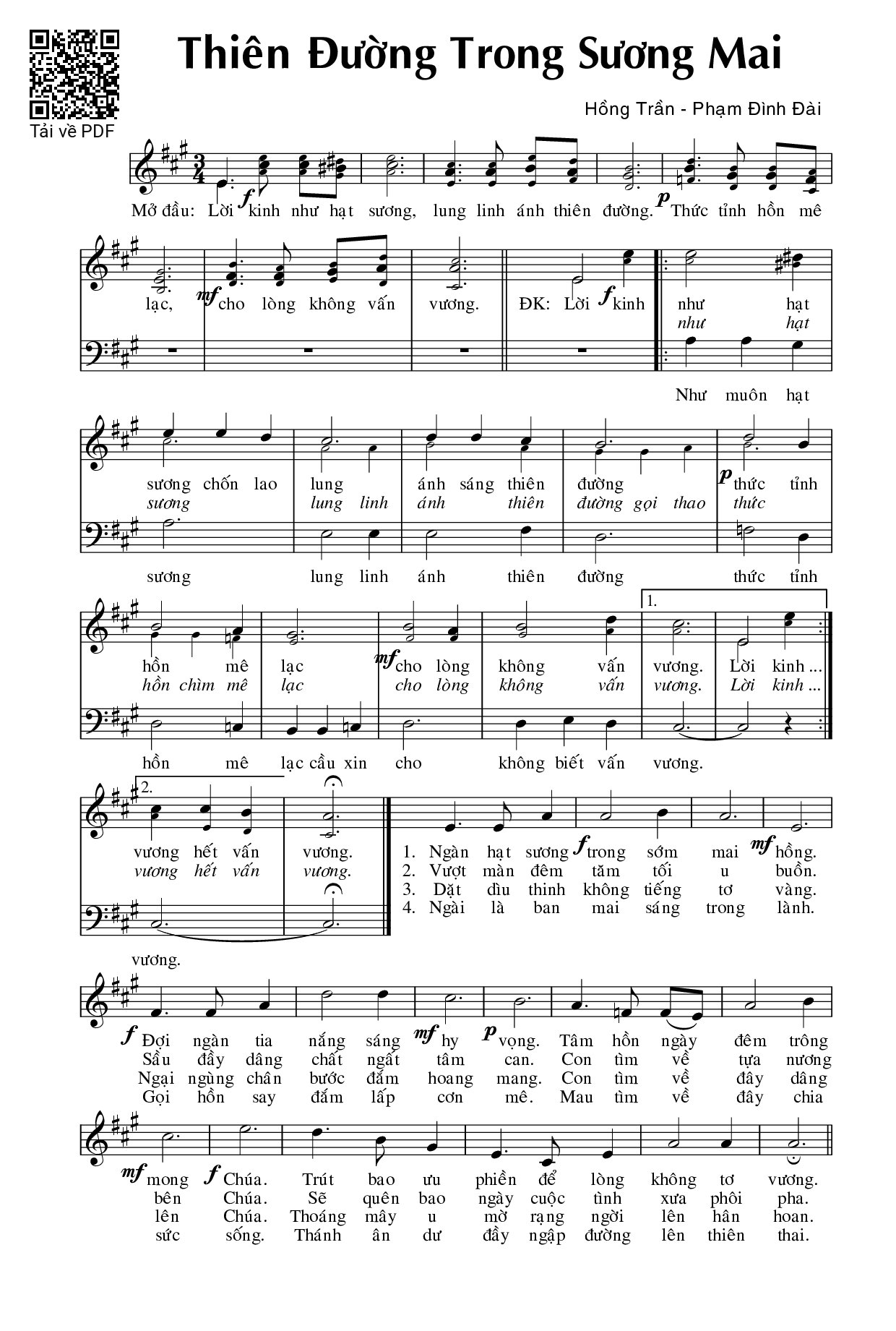 Page 1 of Sheet music PDF Thiên đường trong sương mai - Phạm Đình Đài