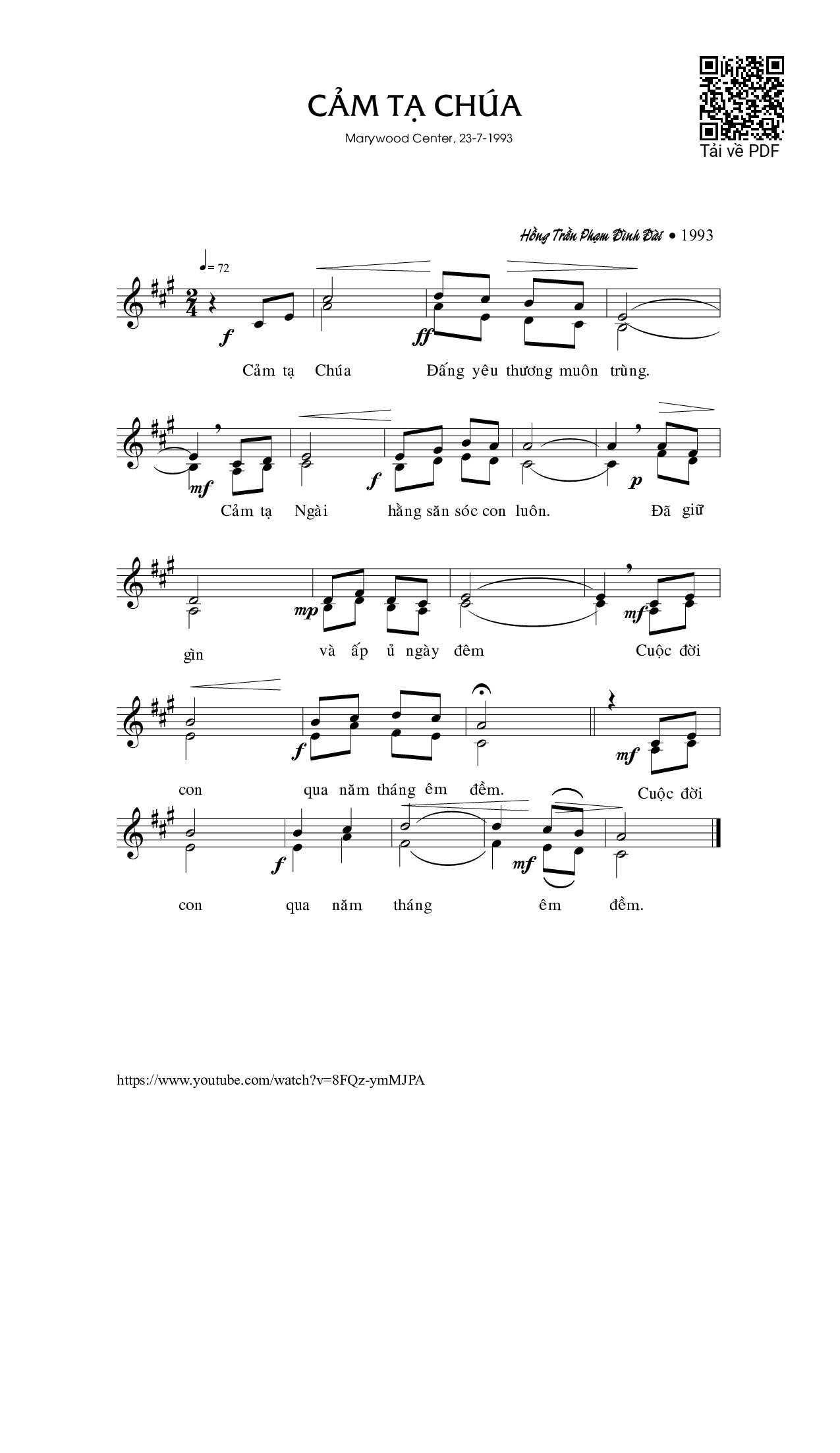 Page 1 of Sheet music PDF Cảm tạ Chúa - Phạm Đình Đài