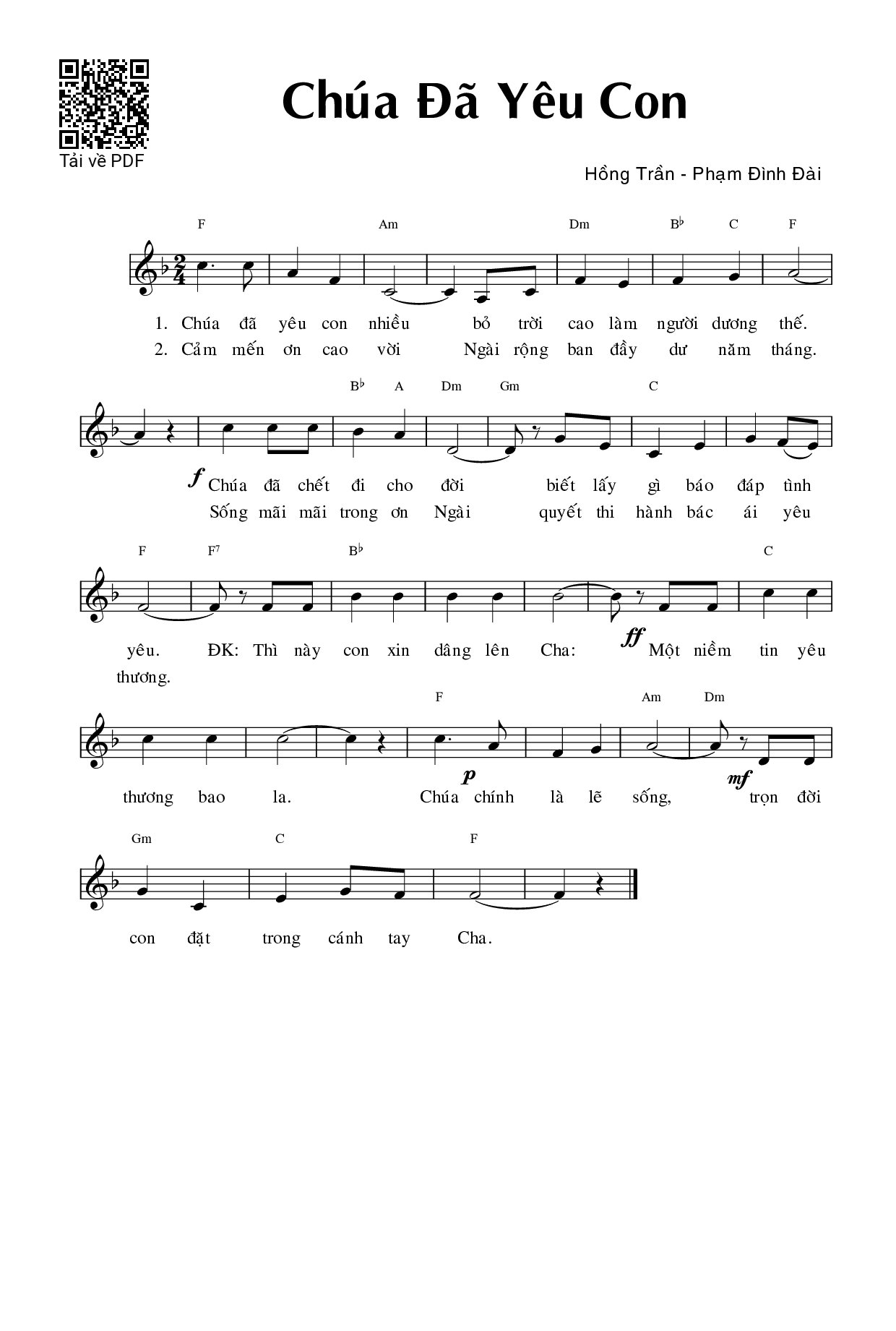 Page 1 of Sheet music PDF Chúa đã yêu con - Phạm Đình Đài