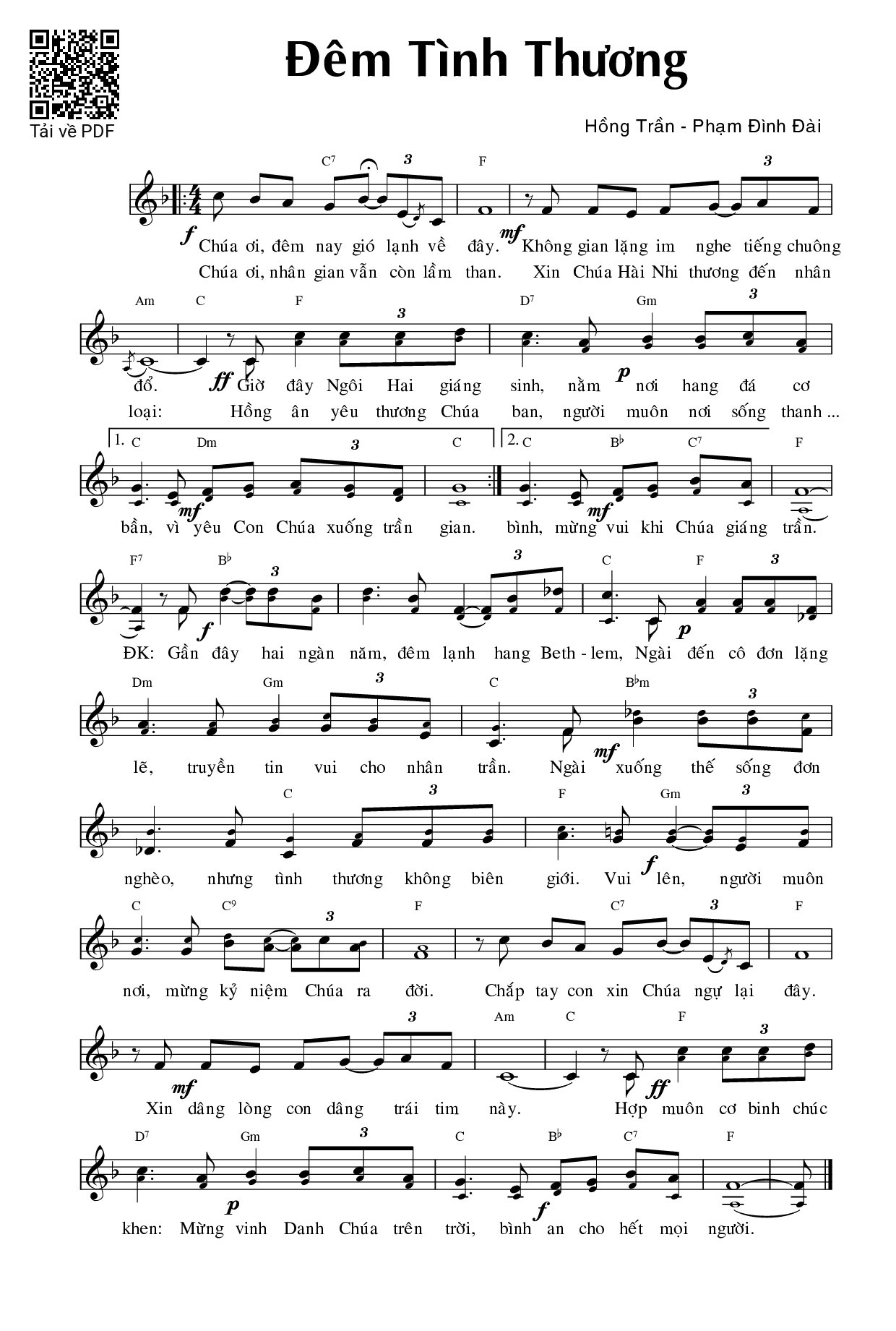 Page 1 of Sheet music PDF Đêm tình thương - Phạm Đình Đài
