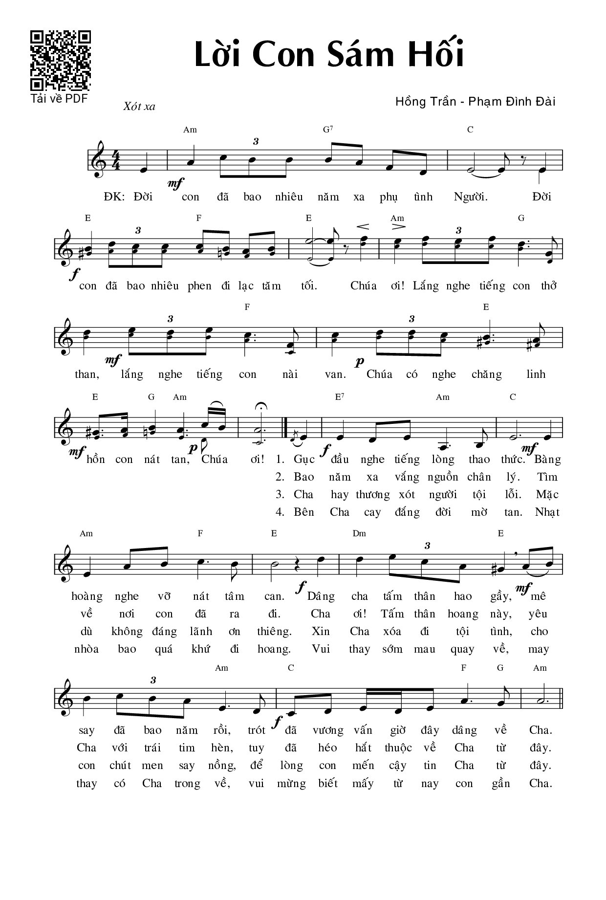 Page 1 of Sheet music PDF Lời con sám hối - Phạm Đình Đài