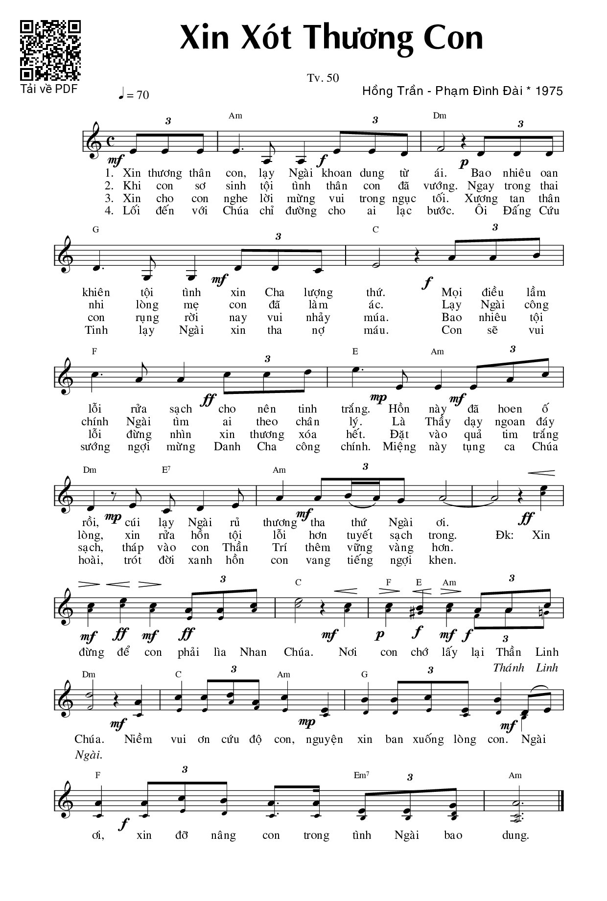 Page 1 of Sheet music PDF Xin xót thương con - Phạm Đình Đài