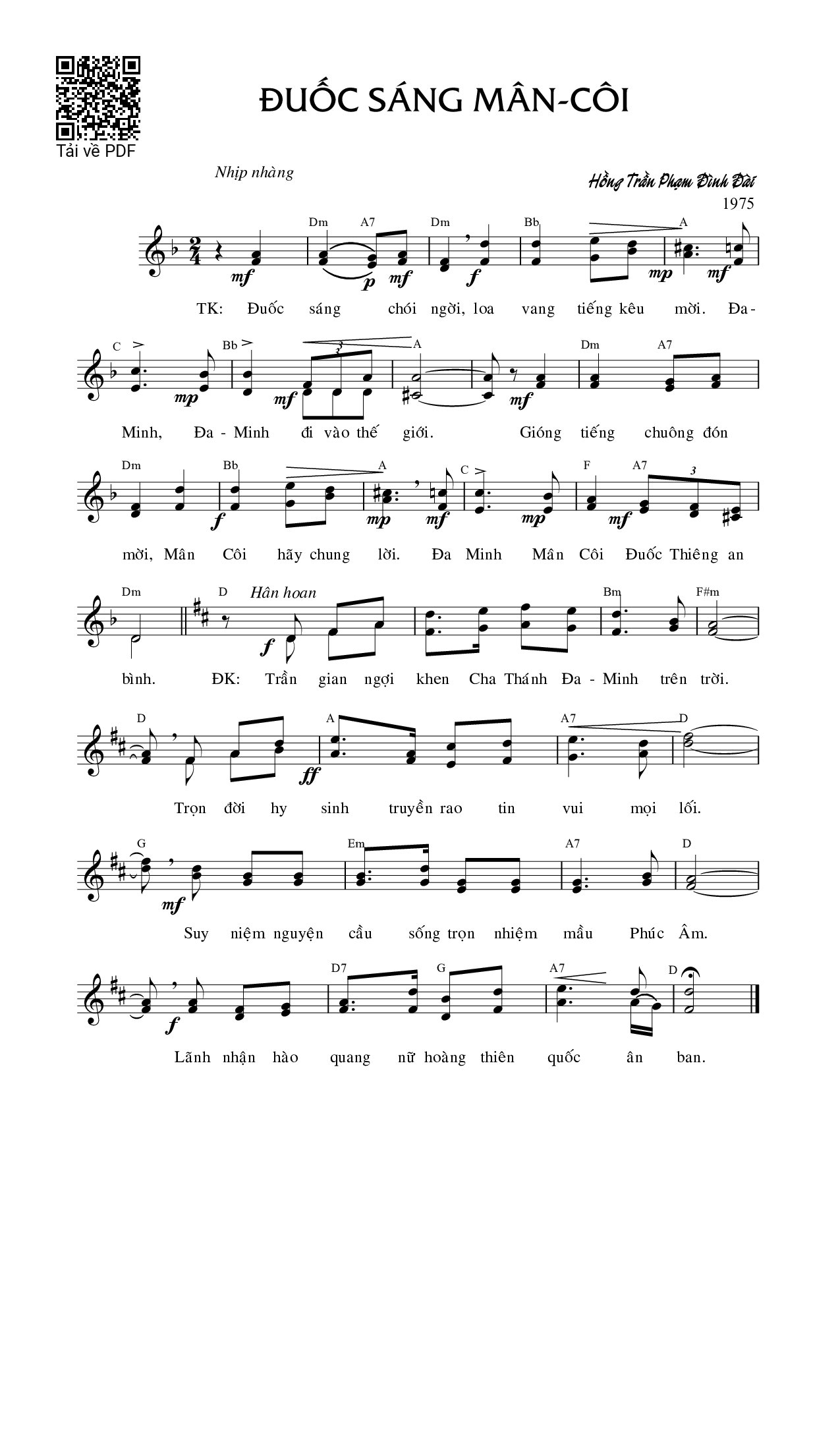 Page 1 of Sheet music PDF Đuốc sáng Mân Côi - Phạm Đình Đài
