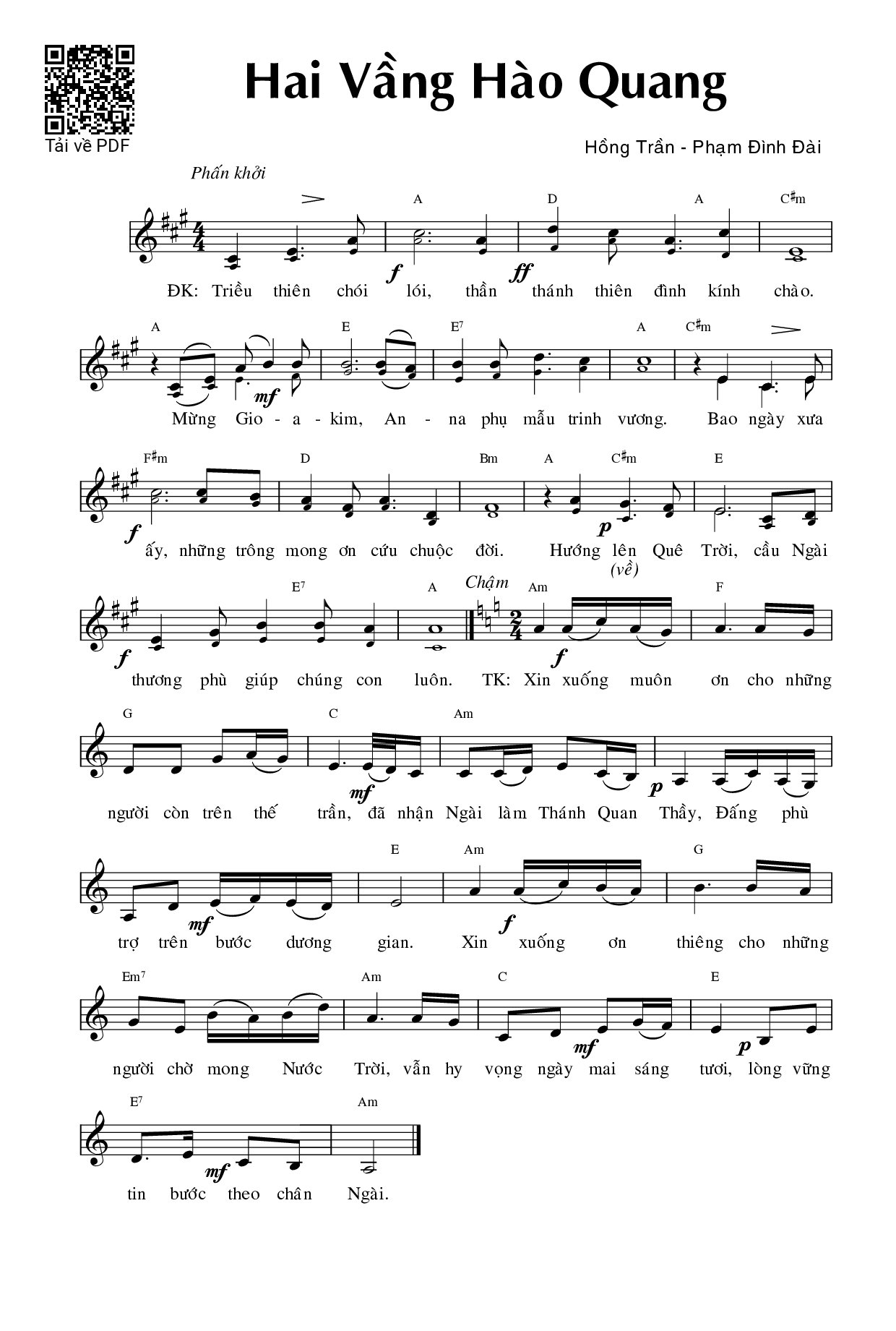 Page 1 of Sheet music PDF Hai vầng hào quang - Phạm Đình Đài