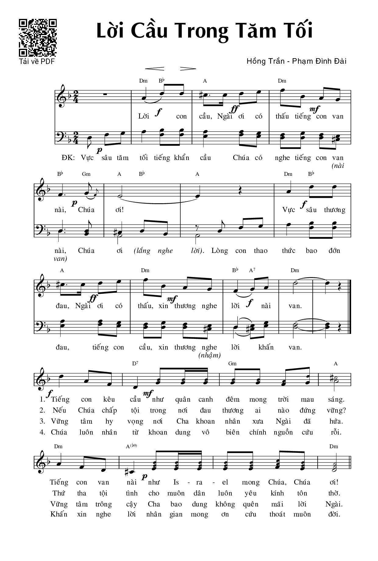 Page 1 of Sheet music PDF Lời cầu trong tăm tối - Phạm Đình Đài