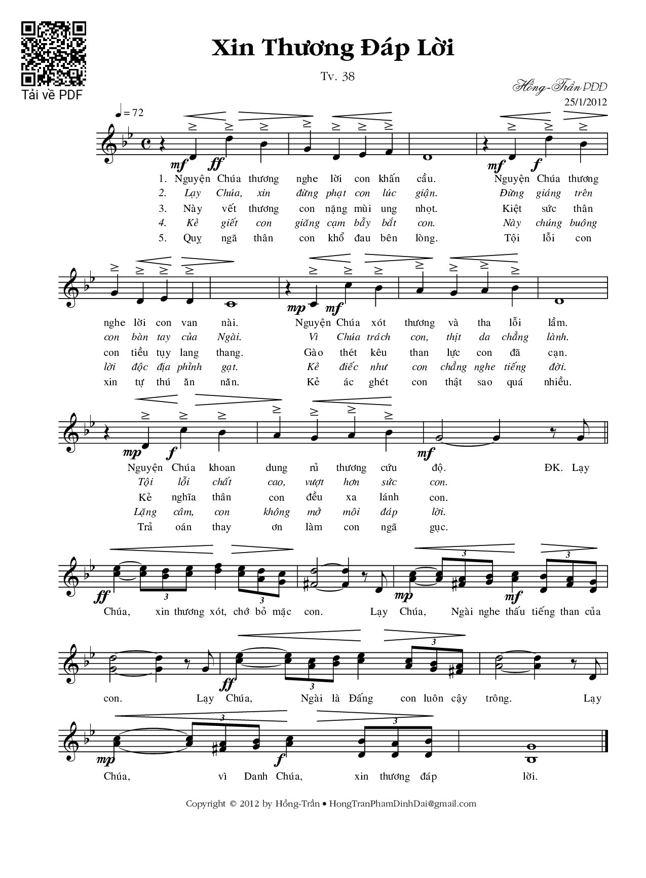 Sheet PDF of Xin thương đáp lời