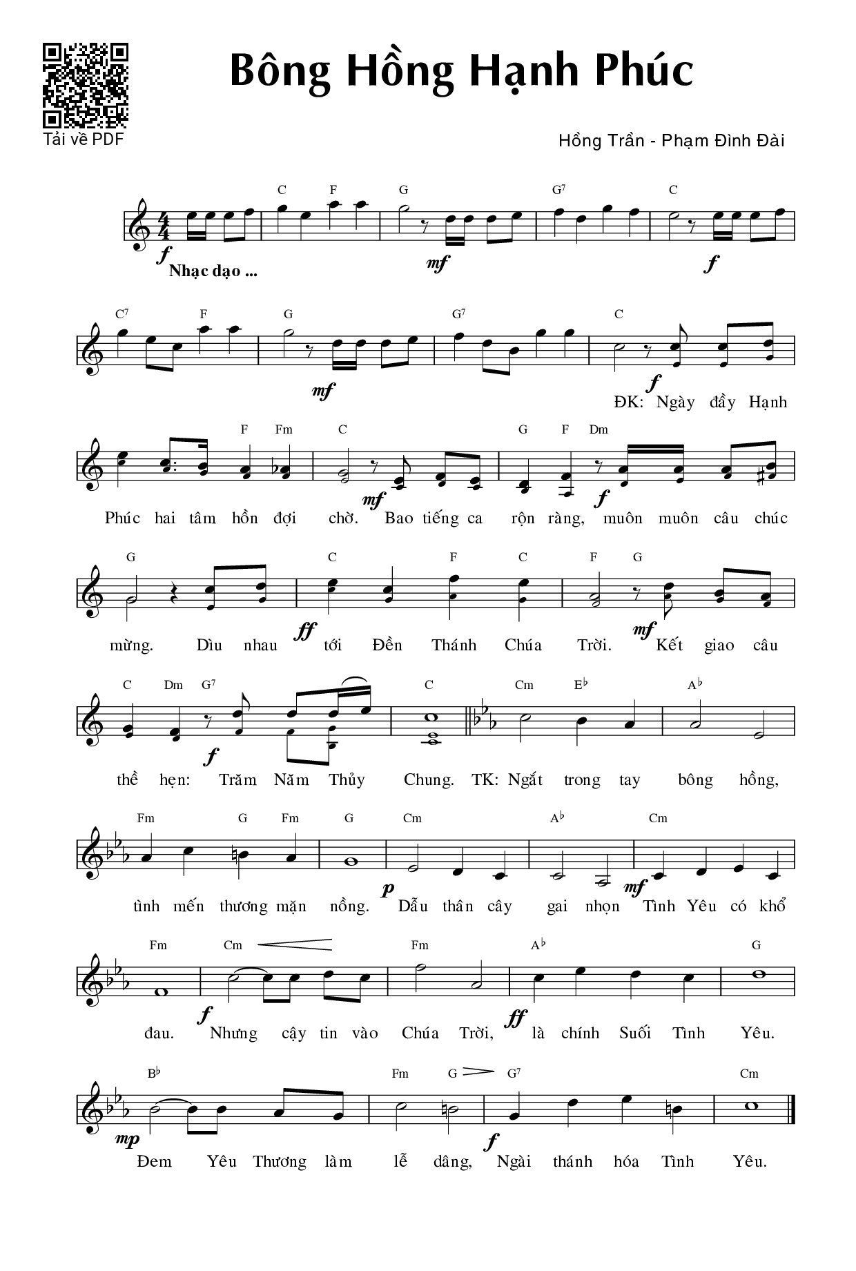 Page 1 of Sheet music PDF Bông hồng hạnh phúc - Phạm Đình Đài