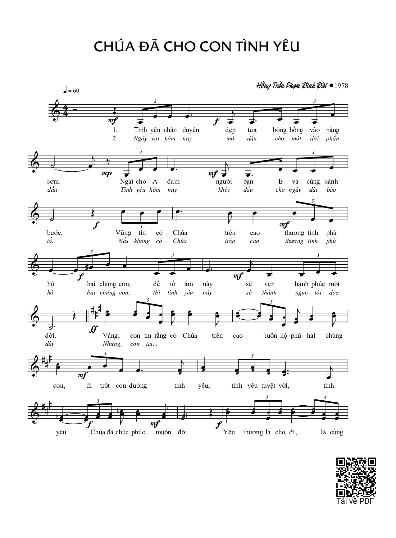 Page 1 of Sheet music PDF Chúa đã cho con tình yêu - Phạm Đình Đài