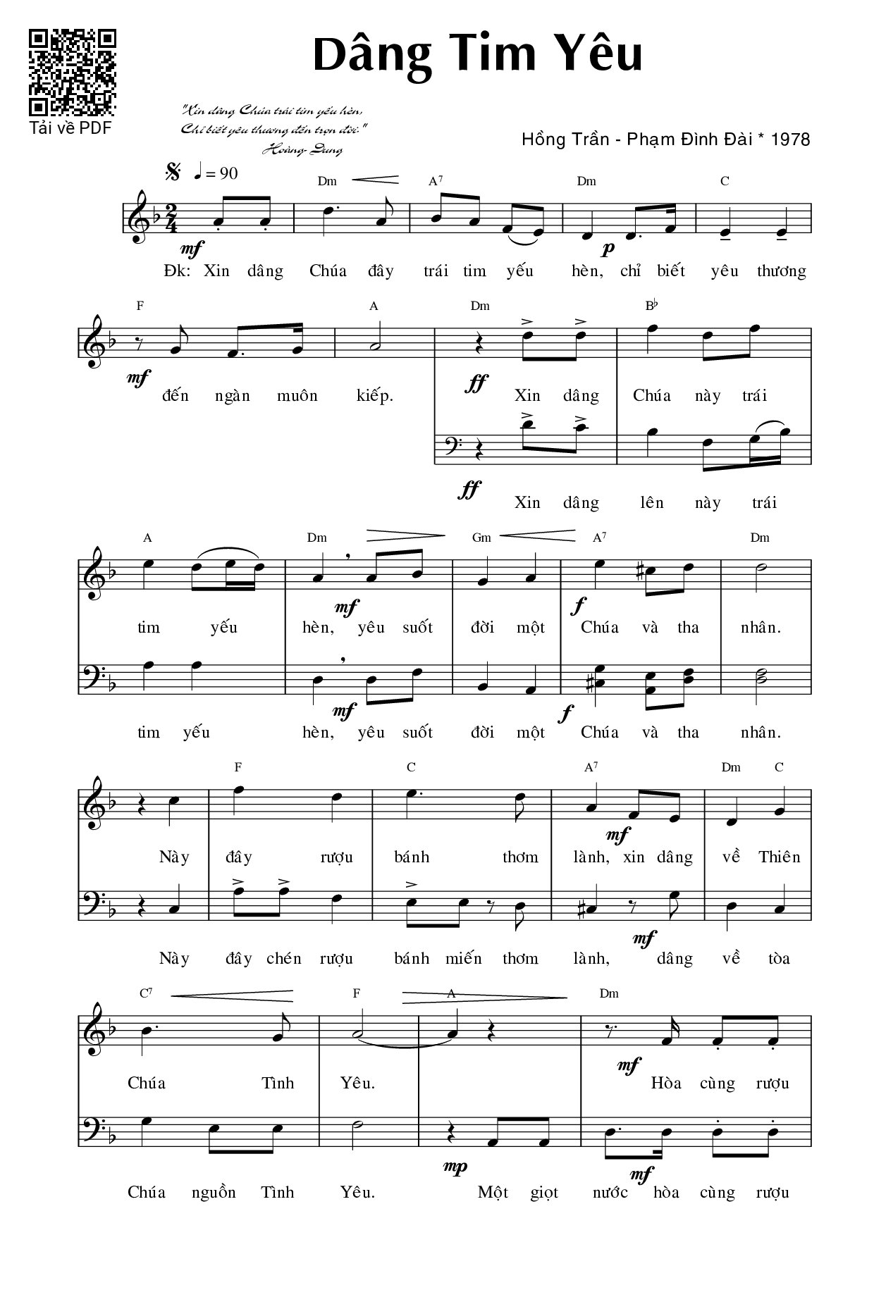 Page 1 of Sheet music PDF Dâng tim yêu - Phạm Đình Đài