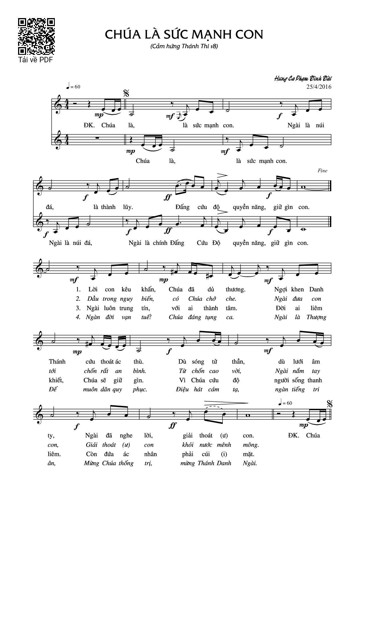 Sheet PDF of Chúa là sức mạnh con