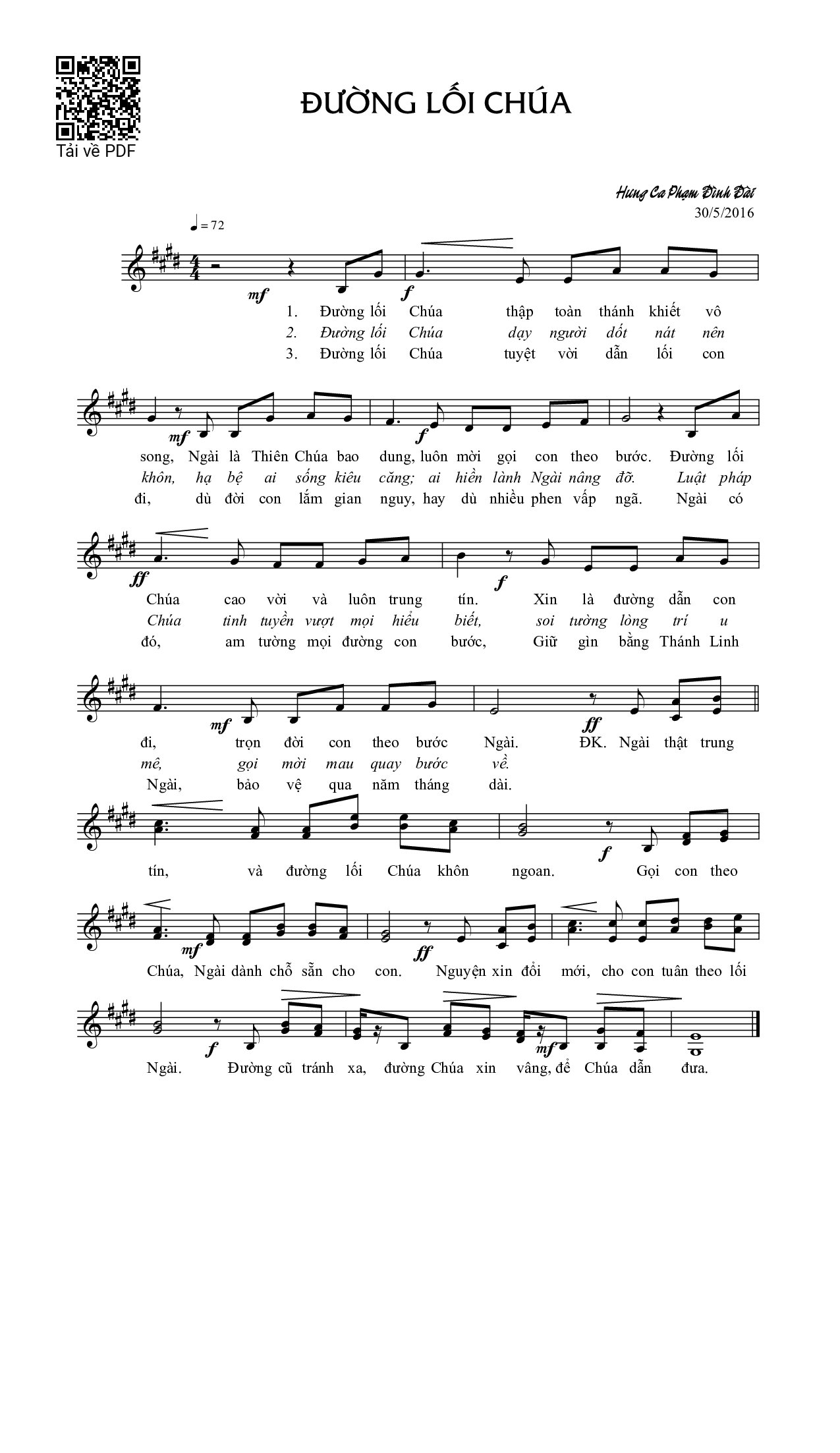 Page 1 of Sheet music PDF Đường lối Chúa - Phạm Đình Đài