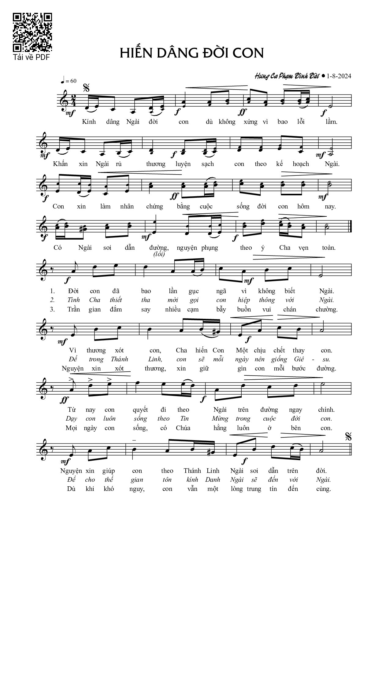 Sheet PDF of Hiến dâng đời con
