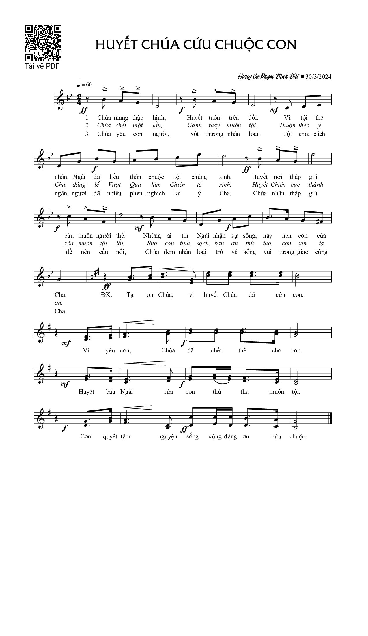 Sheet PDF of Huyết Chúa cứu chuộc con