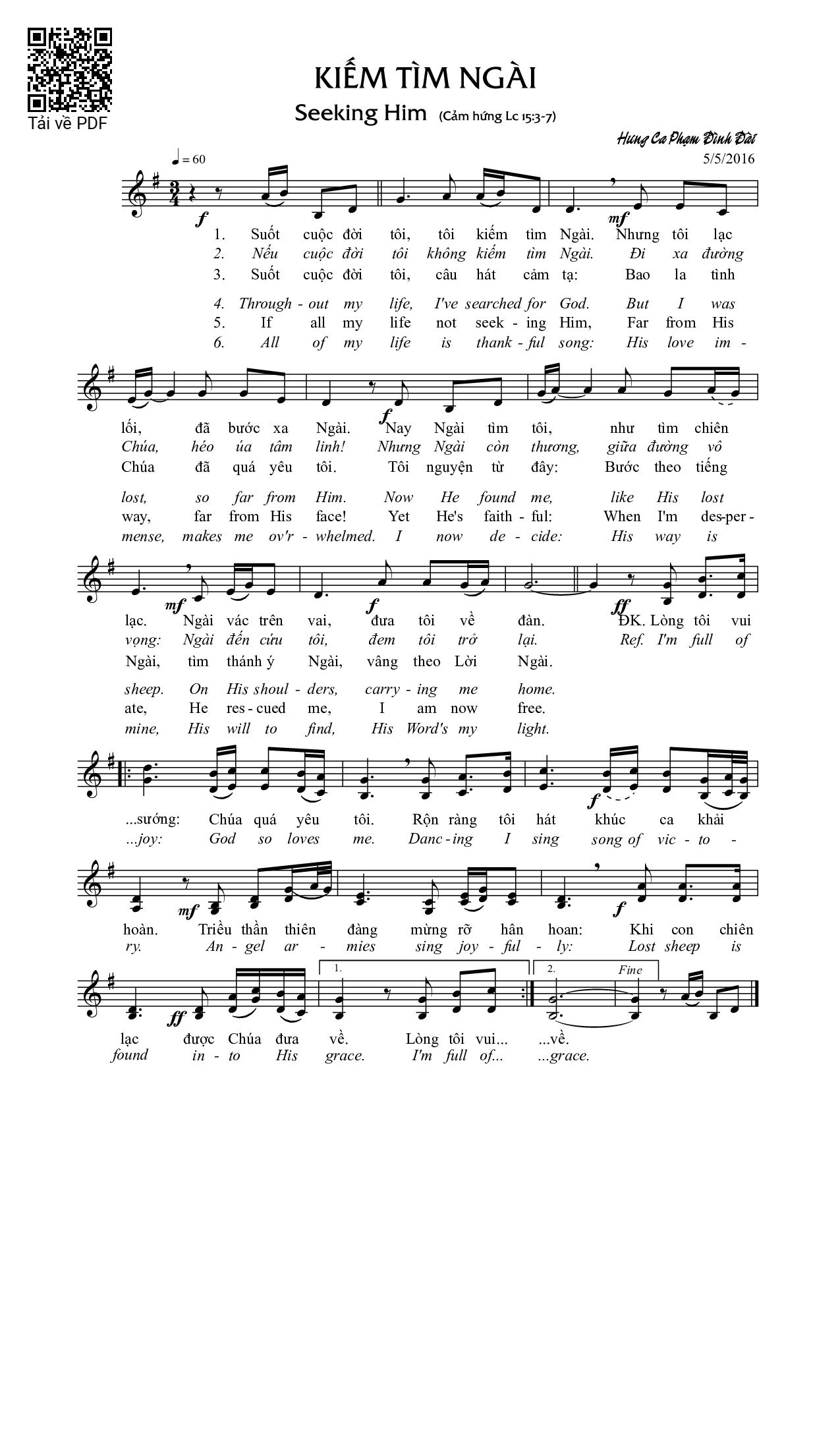 Page 1 of Sheet music PDF Kiếm tìm Ngài - Phạm Đình Đài