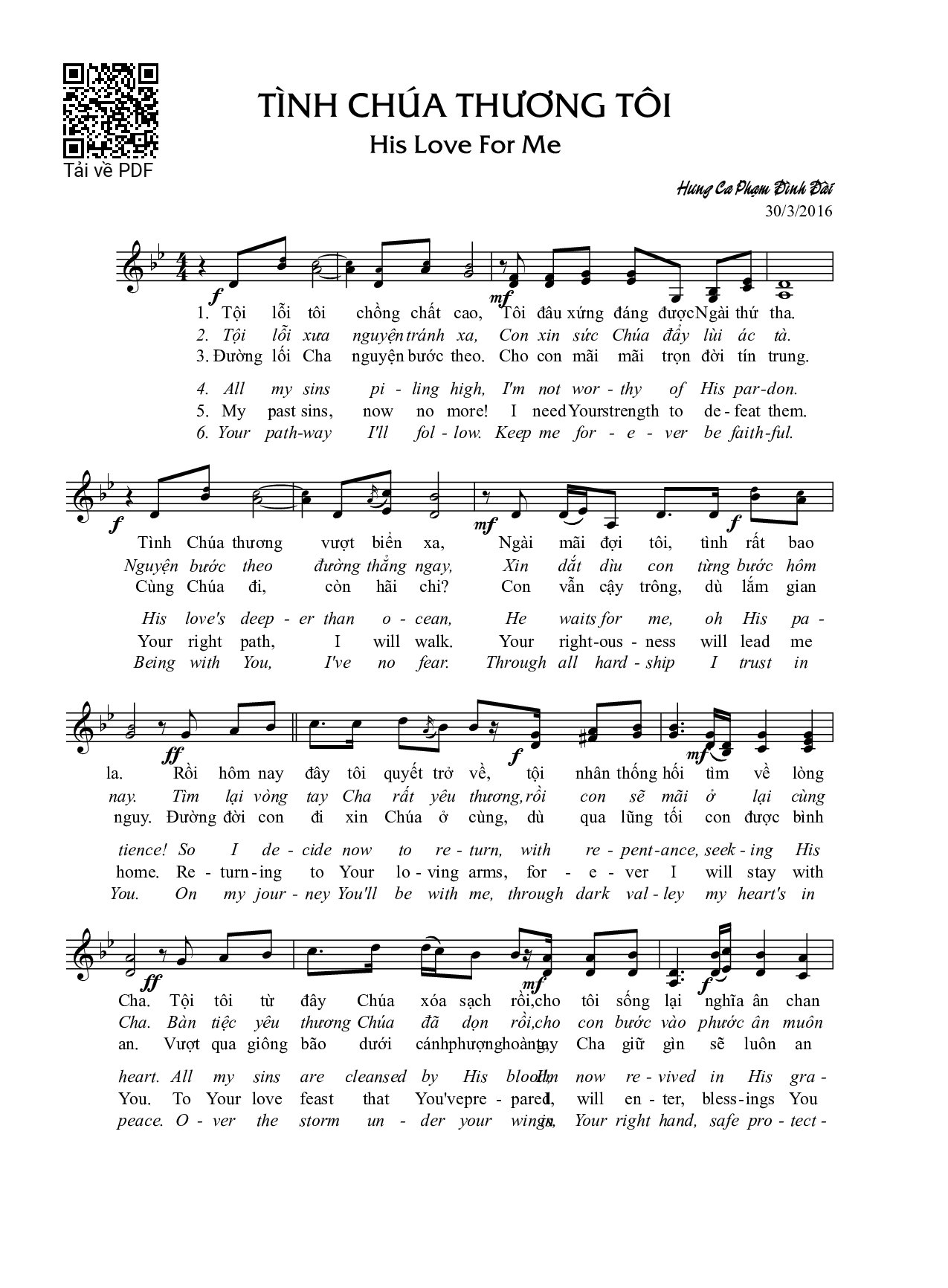 Page 1 of Sheet music PDF Tình Chúa thương tôi - Phạm Đình Đài