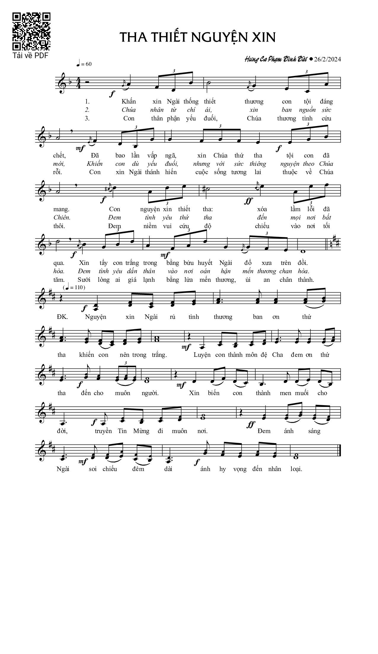 Page 1 of Sheet music PDF Tha thiết nguyện xin - Phạm Đình Đài