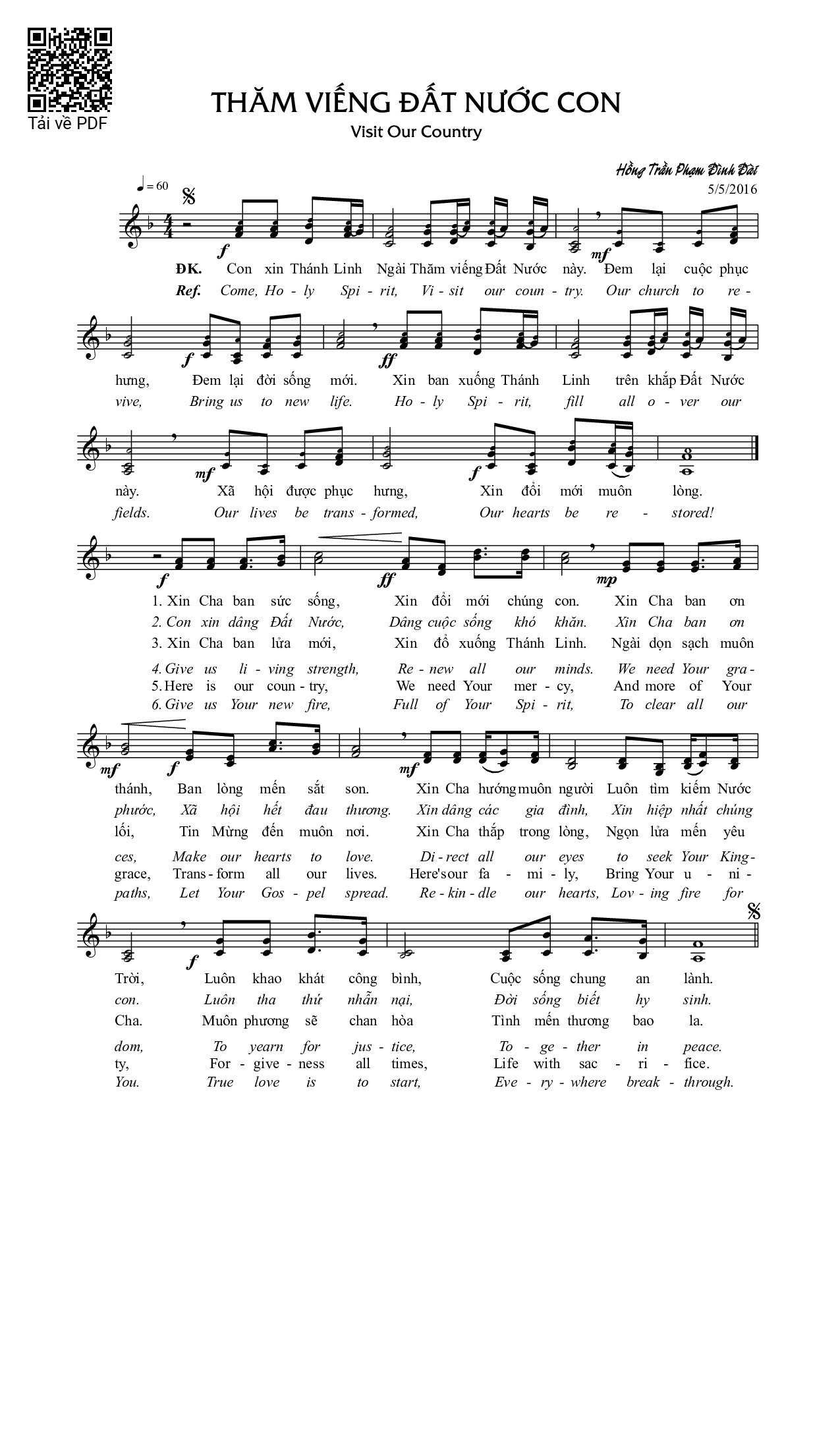 Sheet PDF of Thăm viếng đất nước con