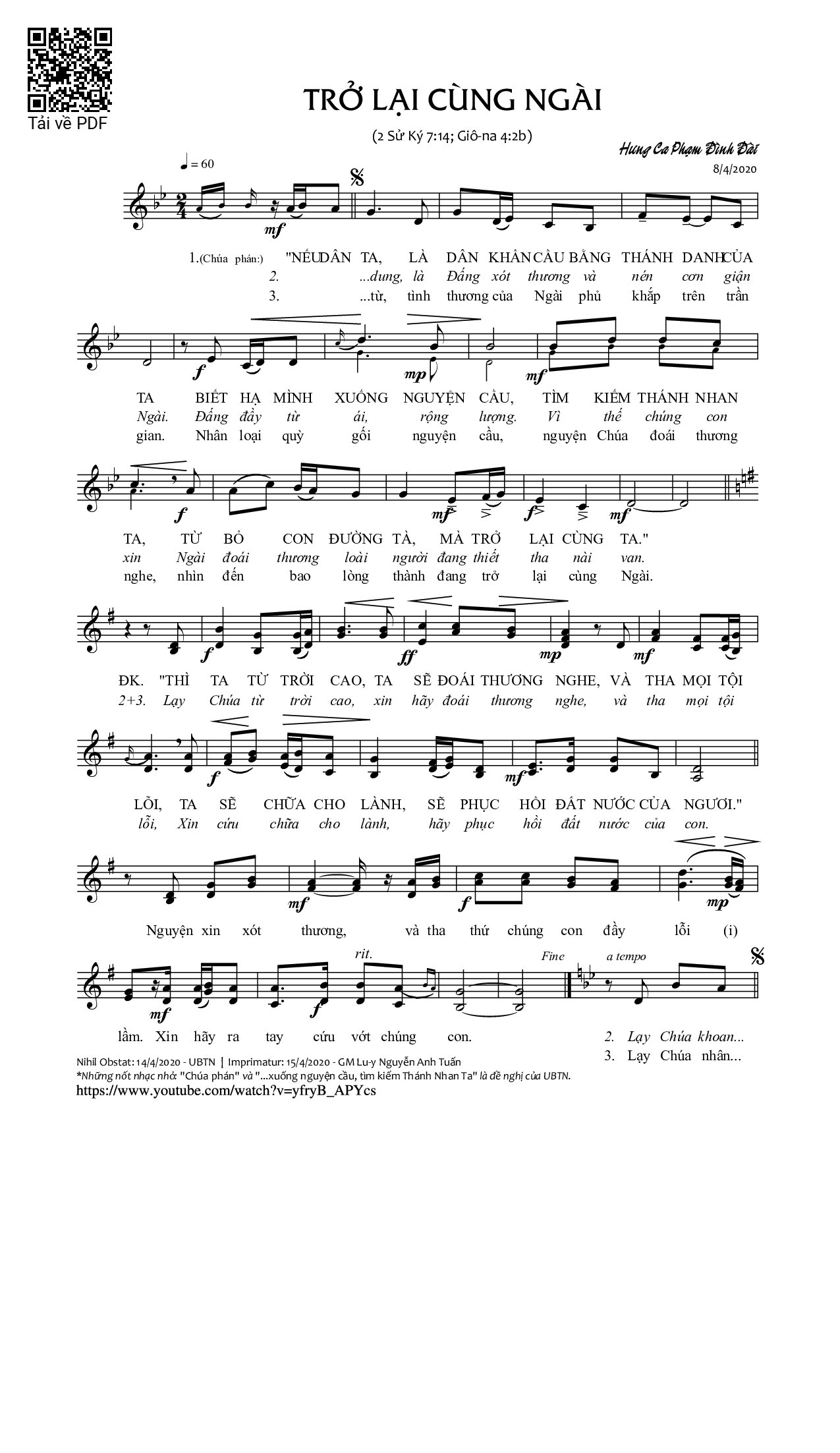 Page 1 of Sheet music PDF Trở lại cùng Ngài - Phạm Đình Đài