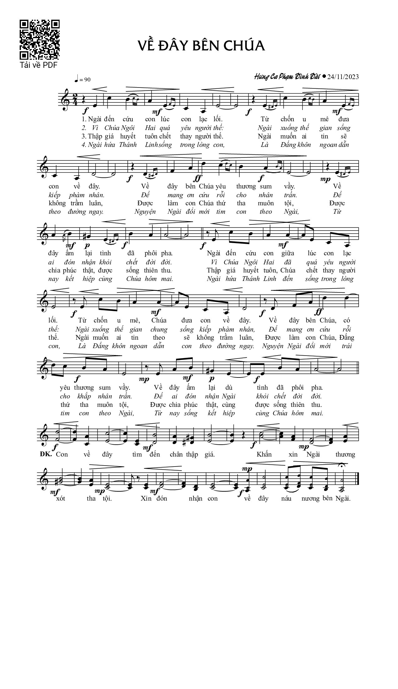 Page 1 of Sheet music PDF Về đây bên Chúa - Phạm Đình Đài