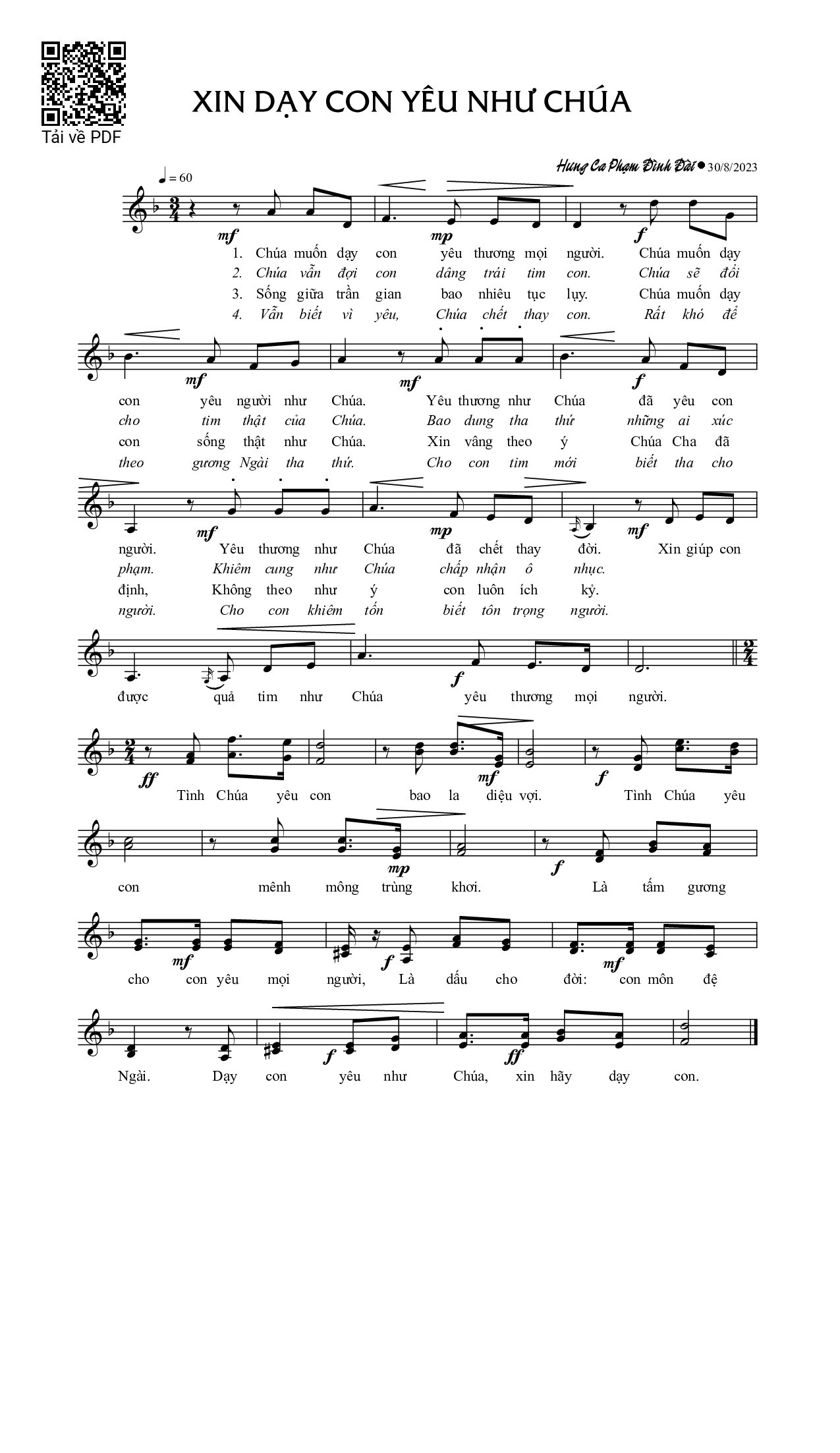 Page 1 of Sheet music PDF Xin dạy con yêu như  Chúa - Phạm Đình Đài