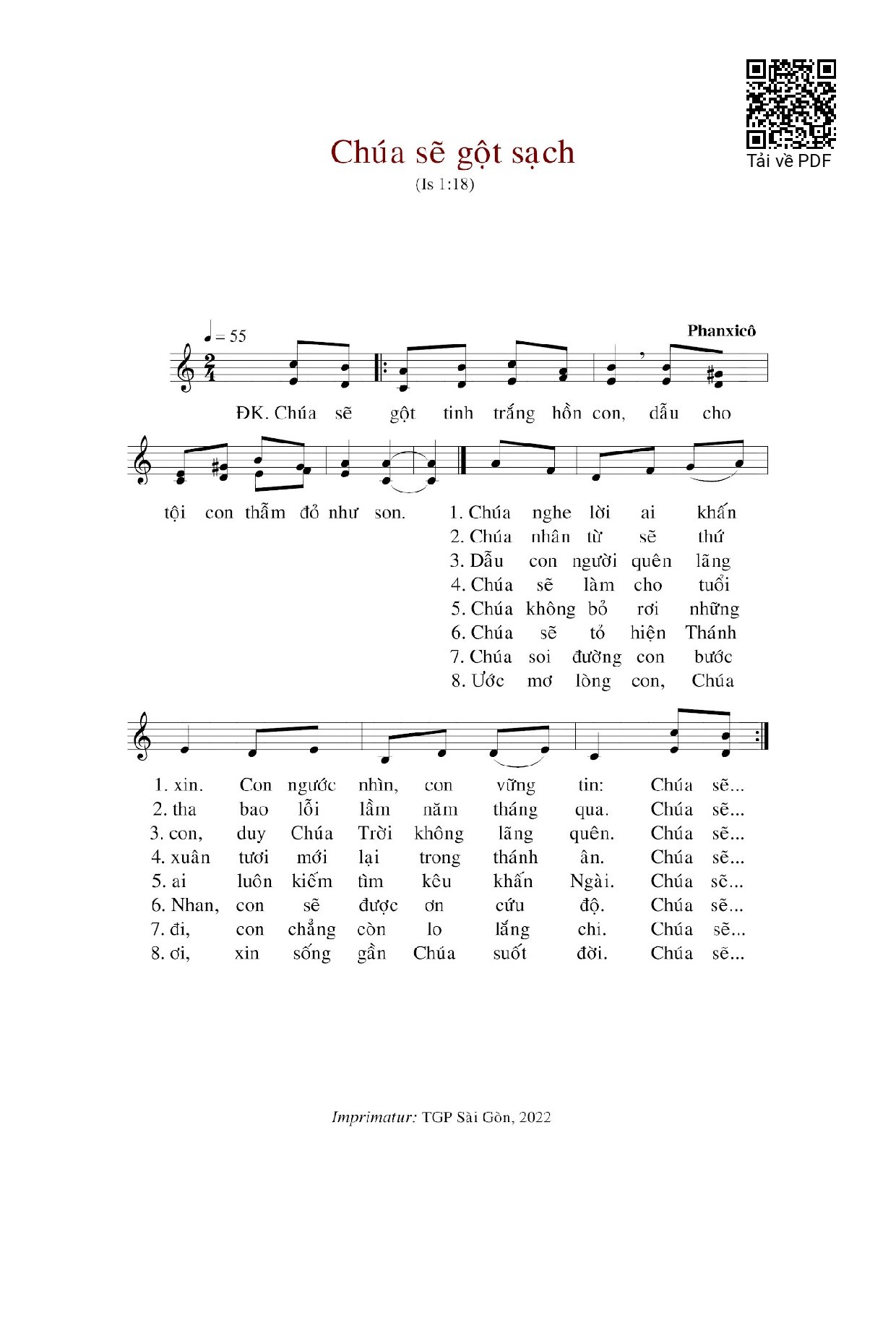 Page 1 of Sheet music PDF Chúa Sẽ Gột Sạch - Phanxicô