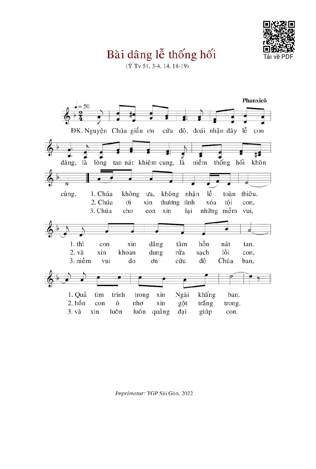 Sheet PDF of Bài Dâng Lễ Thống Hối