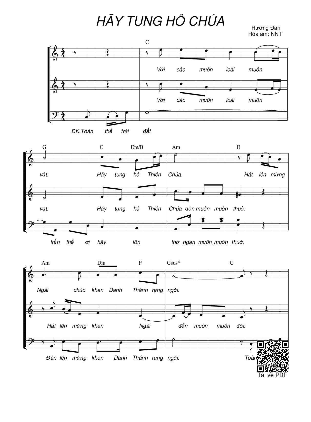 Page 1 of Sheet music PDF Hãy tung hô Chúa (3 bè) - Hương Đan