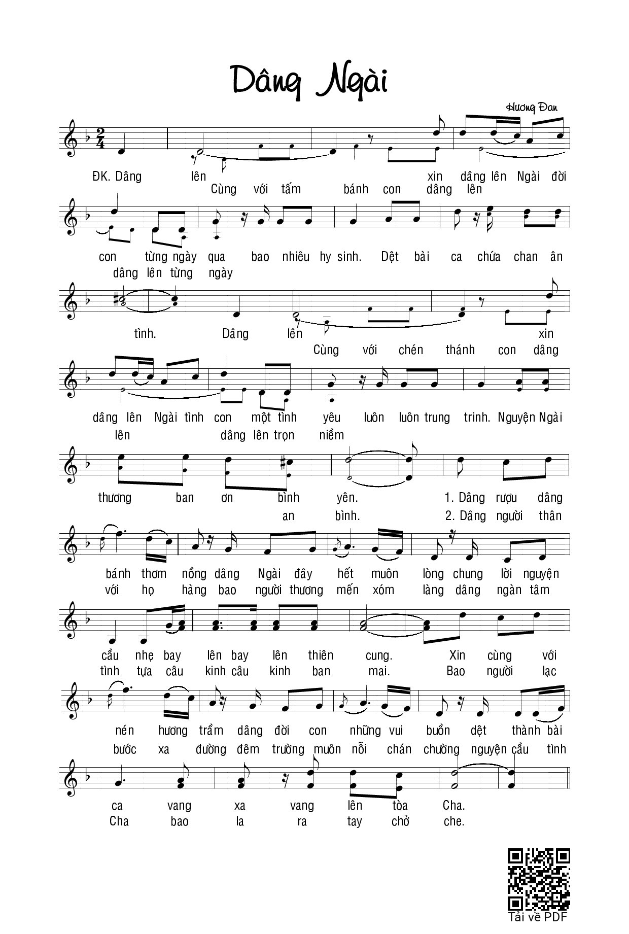 Page 1 of Sheet music PDF Dâng Ngài - Hương Đan