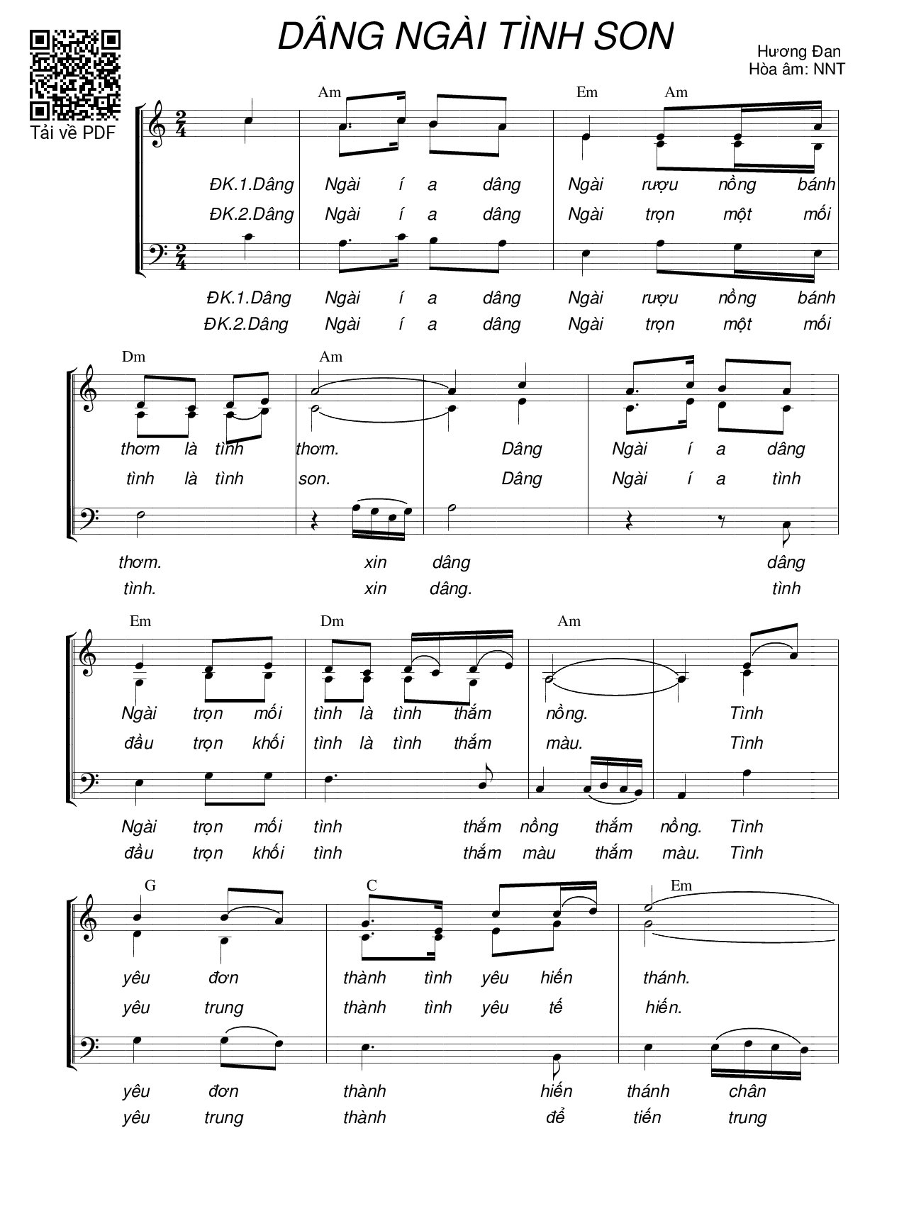 Page 1 of Sheet music PDF Dâng Ngài tình son (3 bè) - Hương Đan