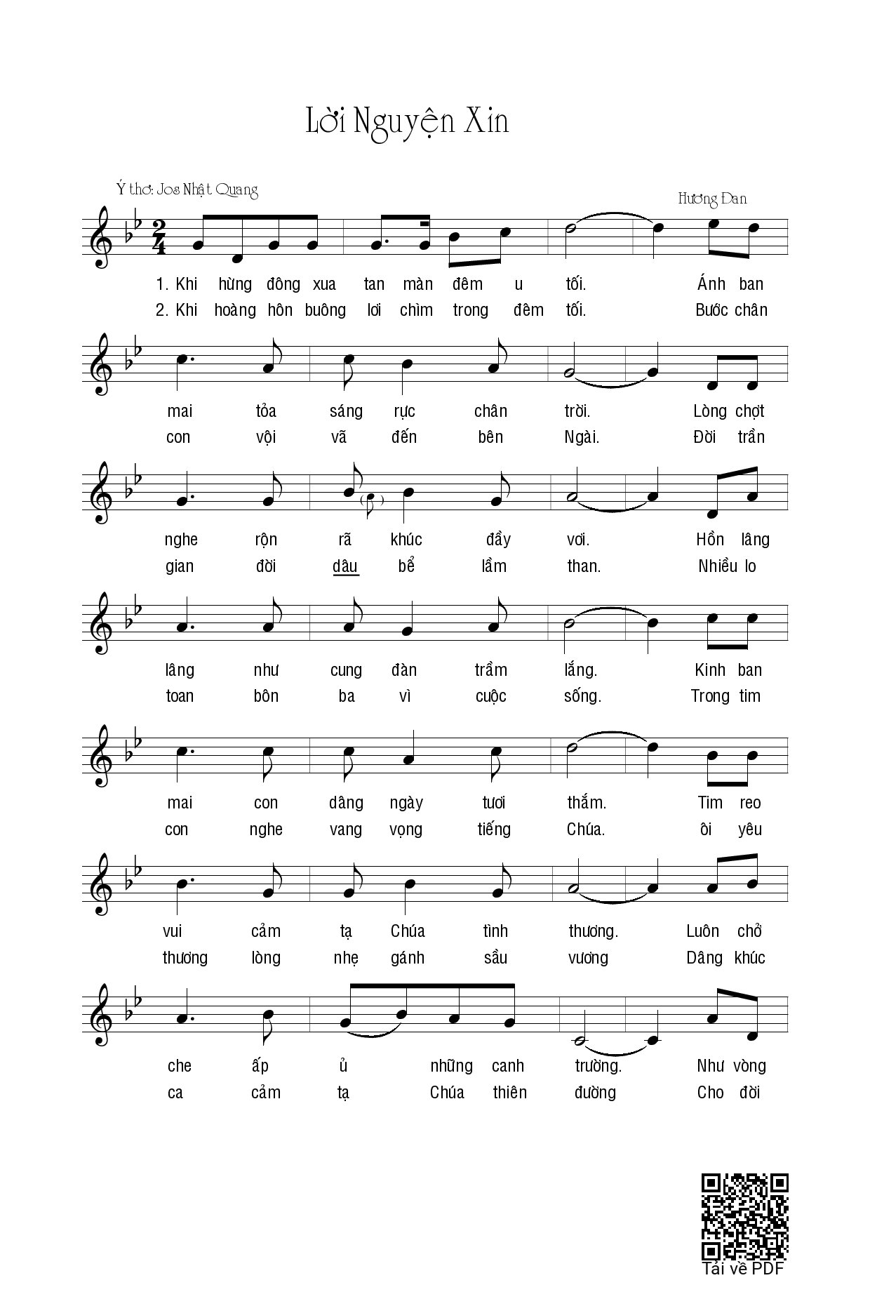 Page 1 of Sheet music PDF Lời nguyện xin - Hương Đan