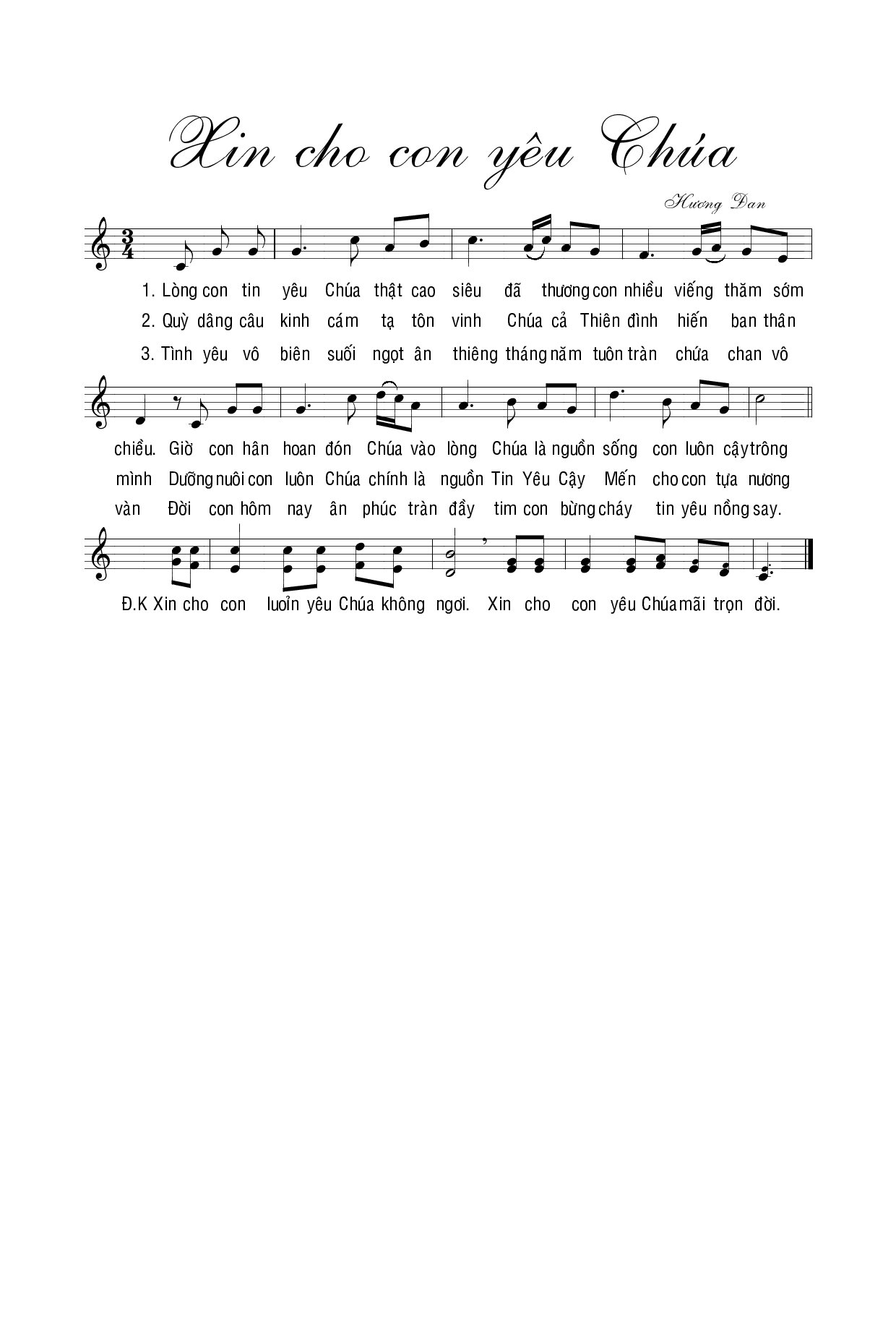 Page 1 of Sheet music PDF Xin cho con yêu Chúa - Hương Đan