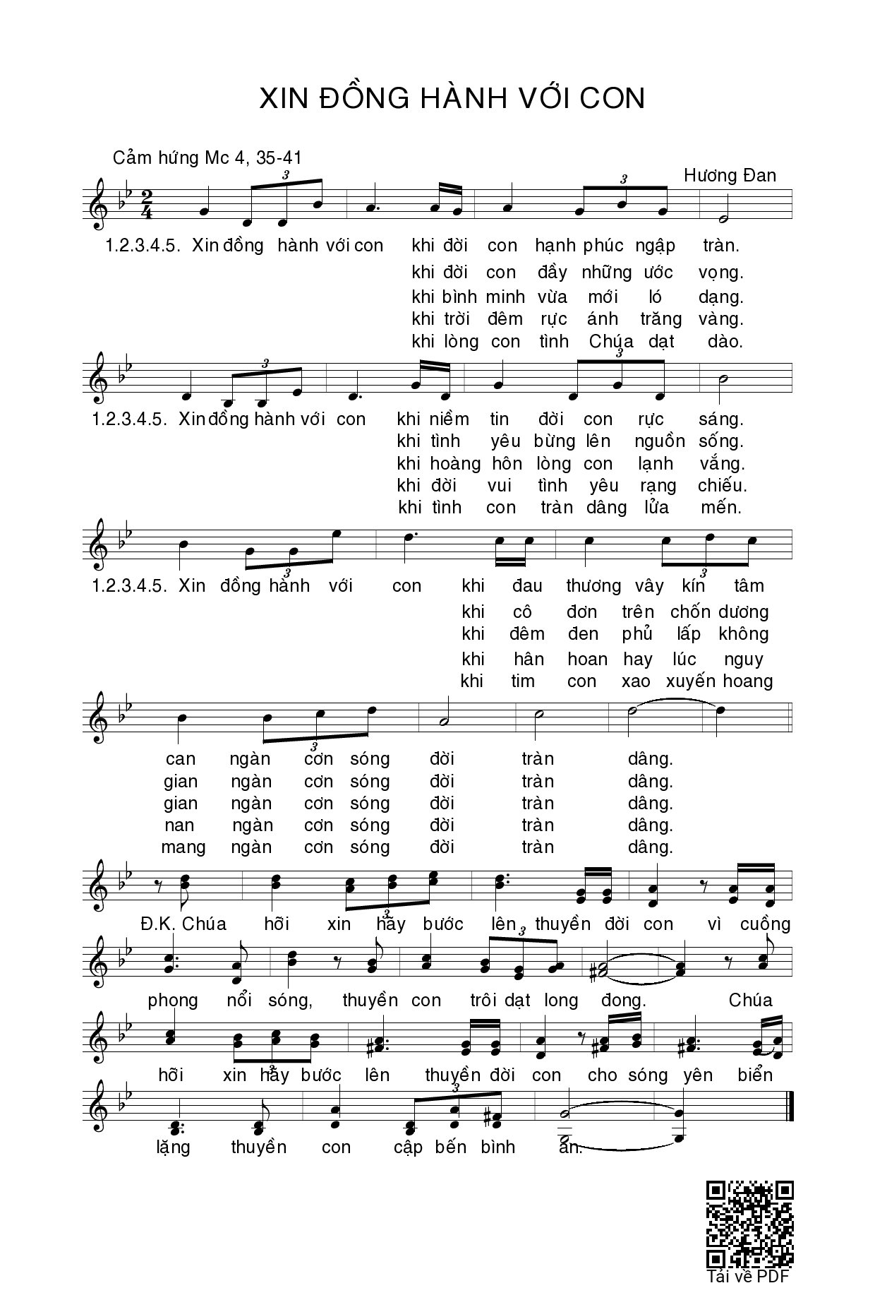 Page 1 of Sheet music PDF Xin đồng hành với con - Hương Đan