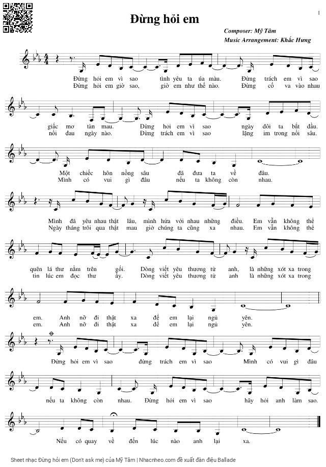 Sheet PDF of Đừng hỏi em (Don't ask me)