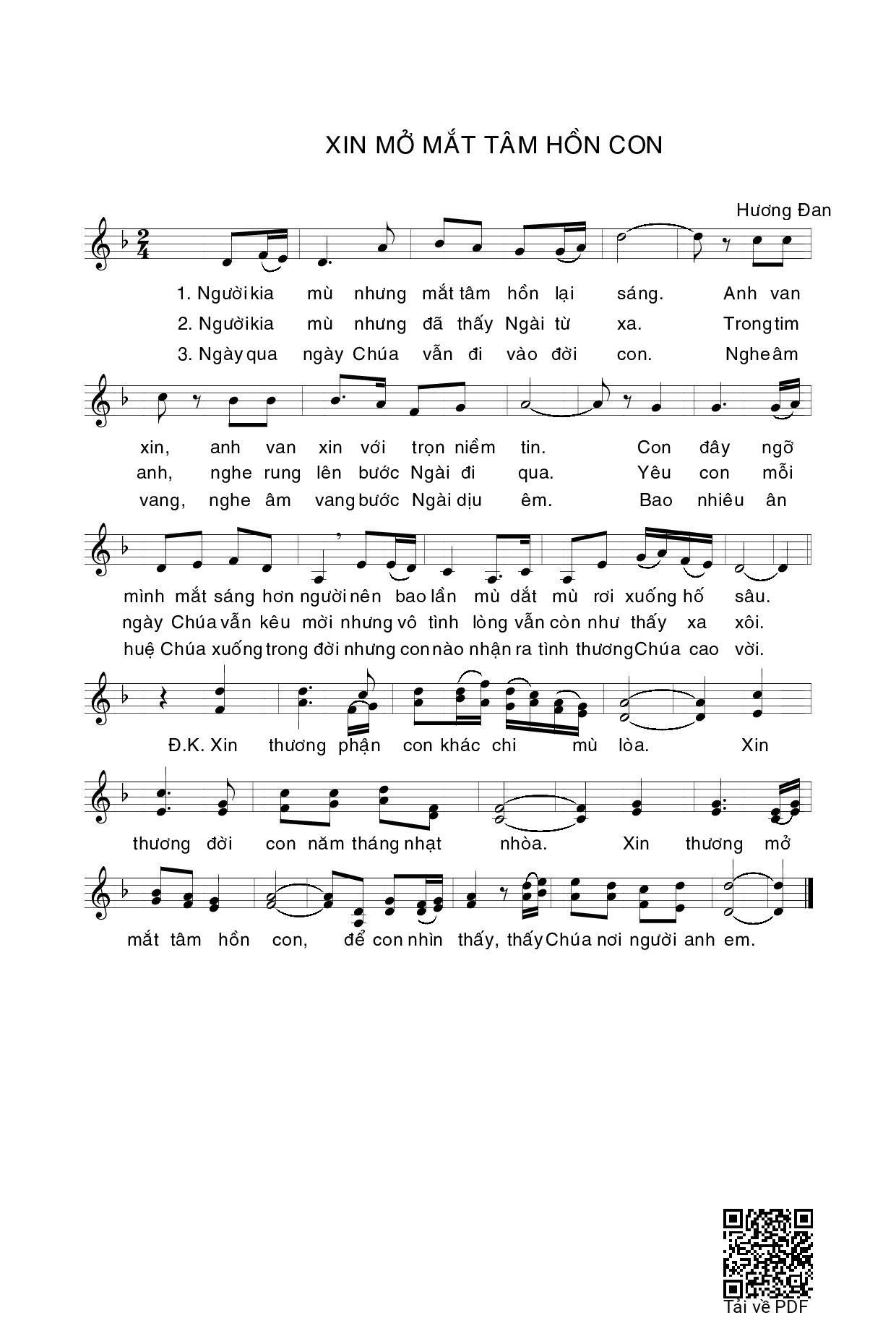 Page 1 of Sheet music PDF Xin mở mắt tâm hồn con - Hương Đan