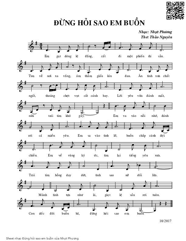 Sheet PDF of Đừng hỏi sao em buồn