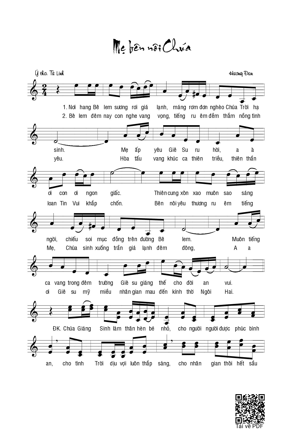 Page 1 of Sheet music PDF Mẹ bên nôi Chúa - Hương Đan