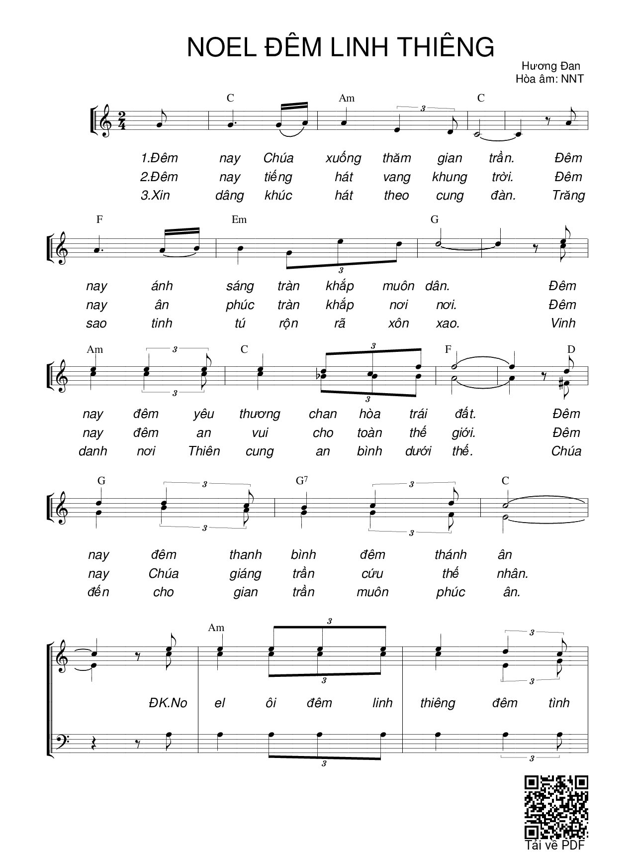 Page 1 of Sheet music PDF Noel đêm linh thiêng (3 bè) - Hương Đan