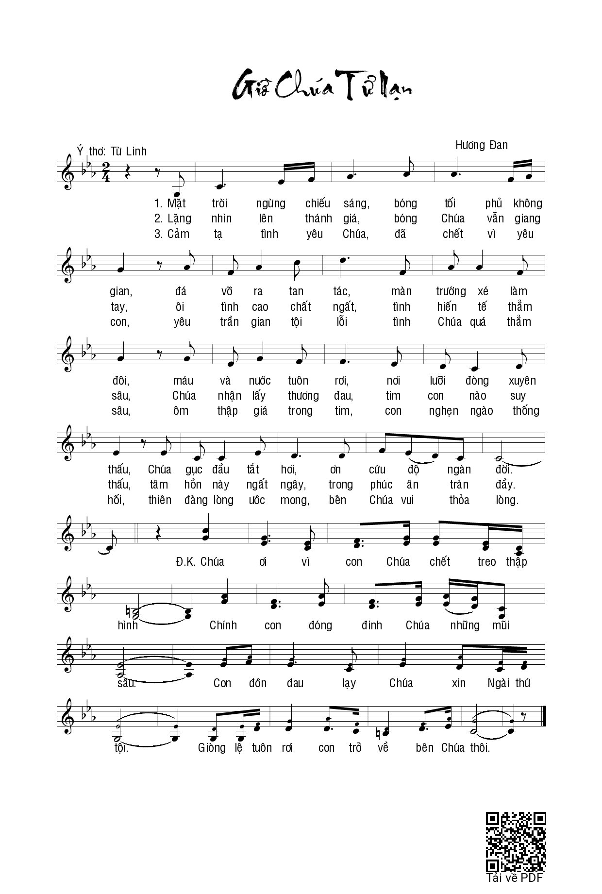 Page 1 of Sheet music PDF Giờ Chúa tử nạn - Hương Đan