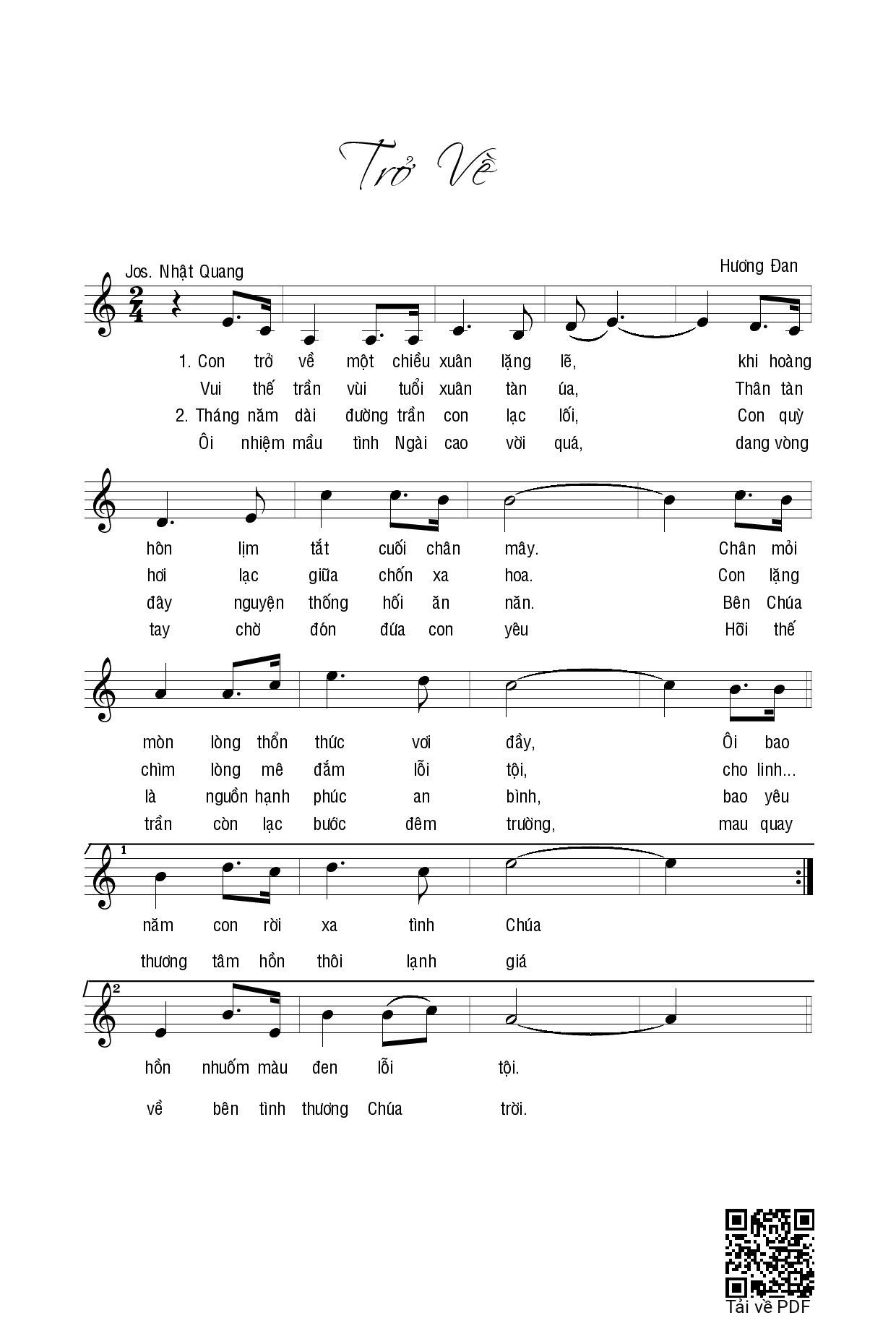 Page 1 of Sheet music PDF Trở về - Hương Đan
